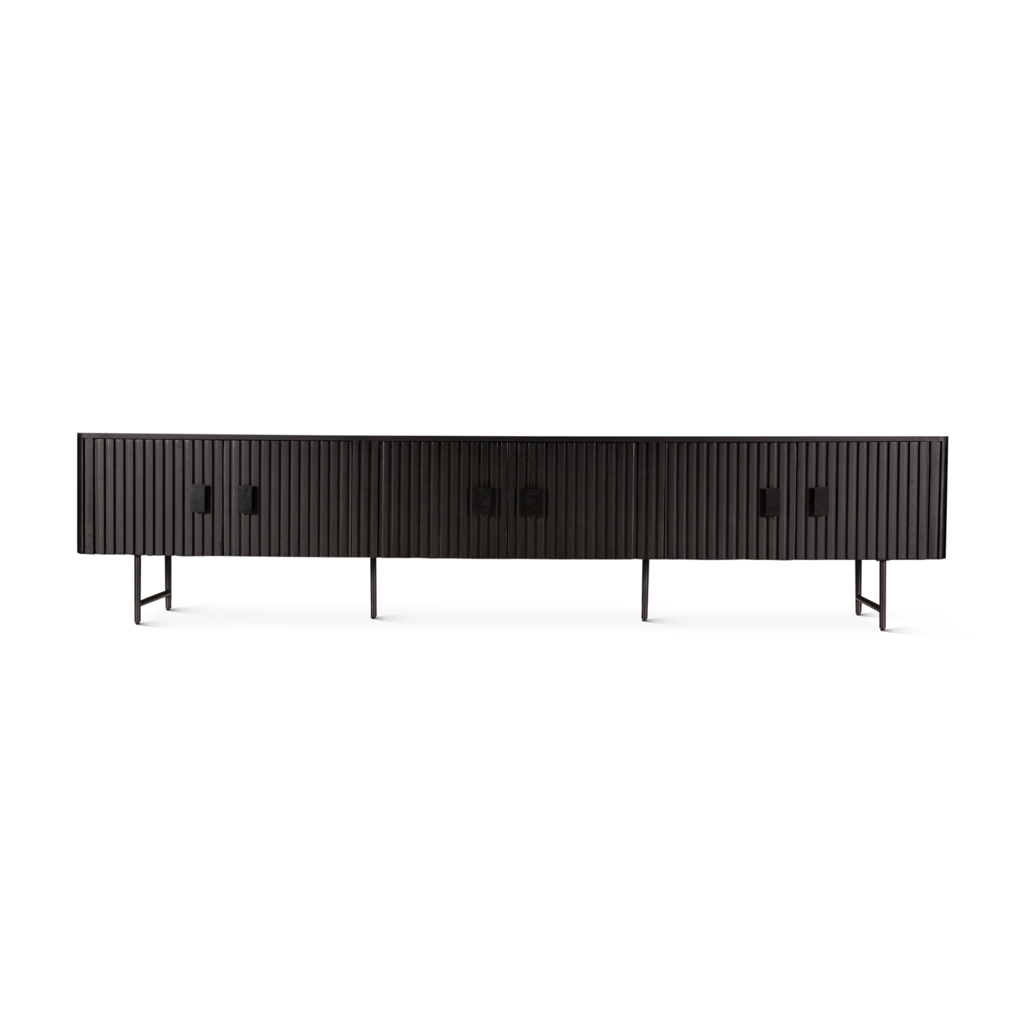 98" Matte Black Fluted Mango Wood Media Console