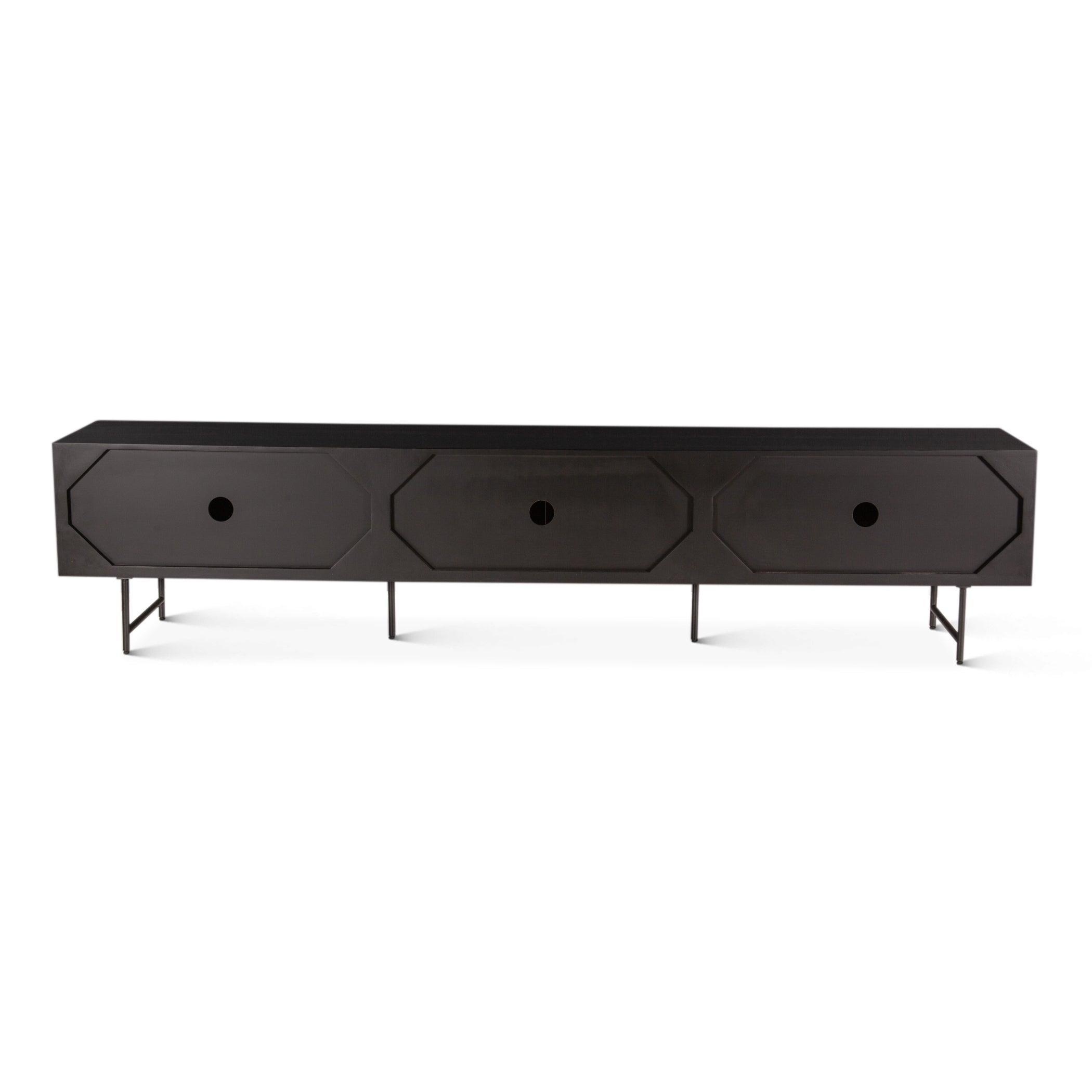 98" Matte Black Fluted Mango Wood Media Console