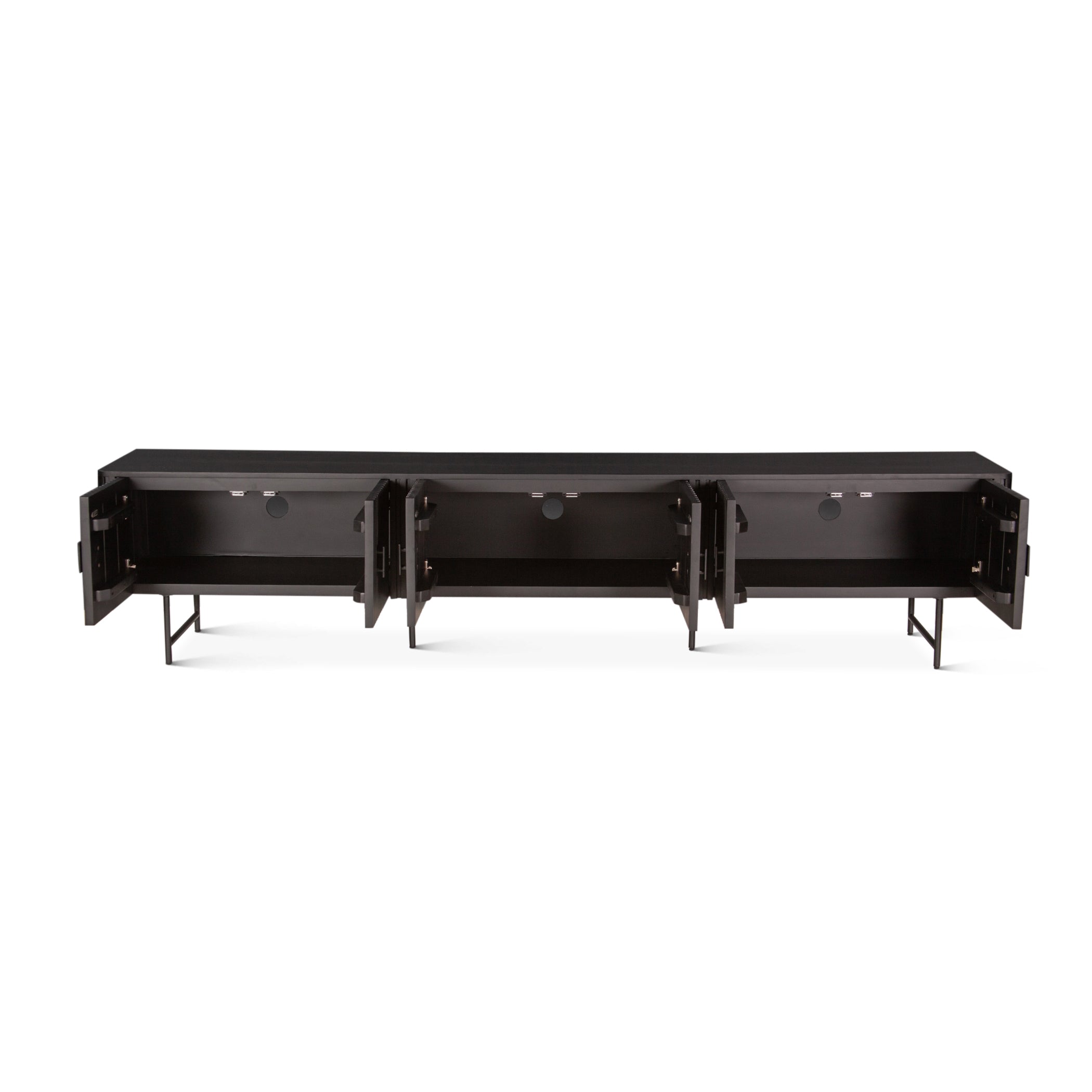 98" Matte Black Fluted Mango Wood Media Console