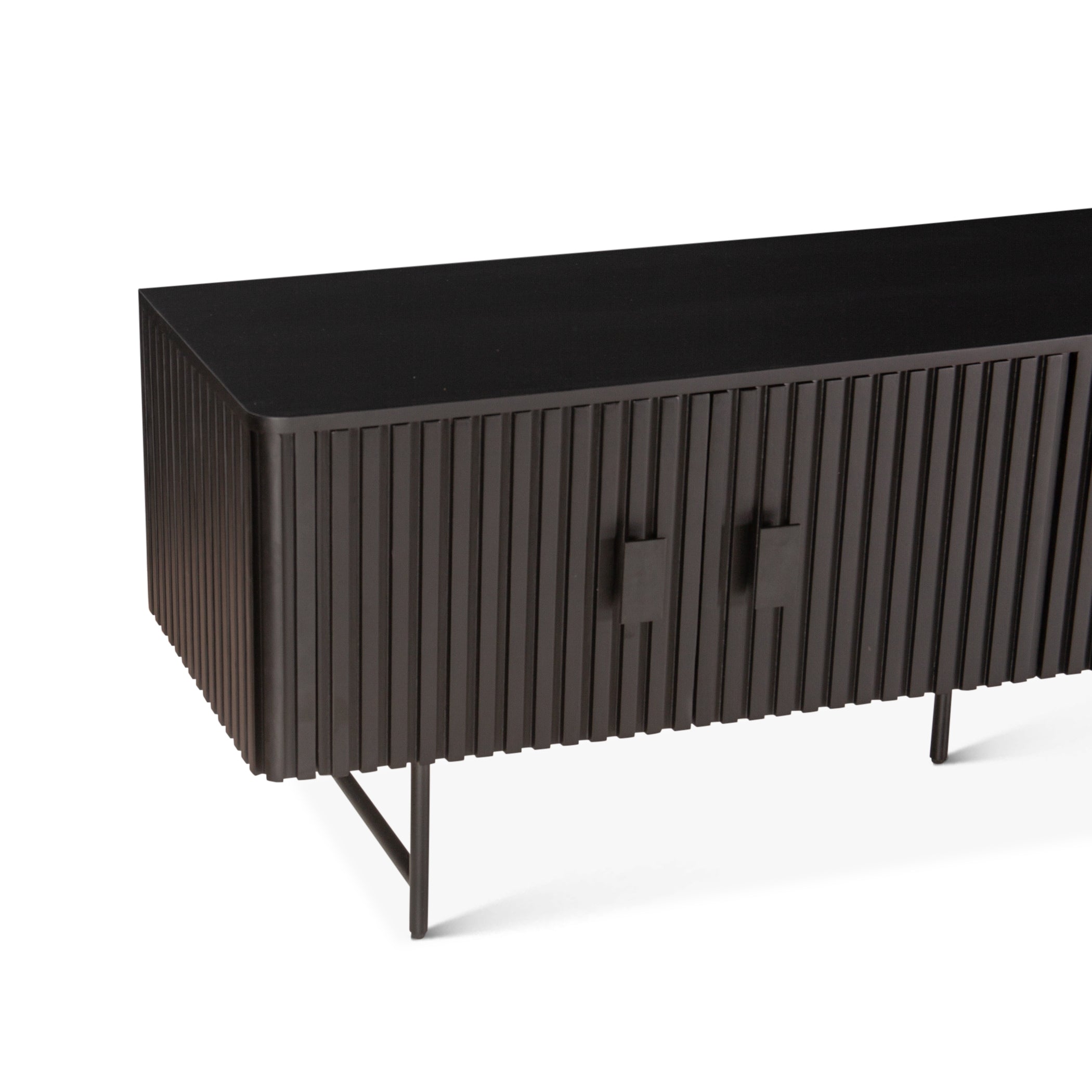 98" Matte Black Fluted Mango Wood Media Console