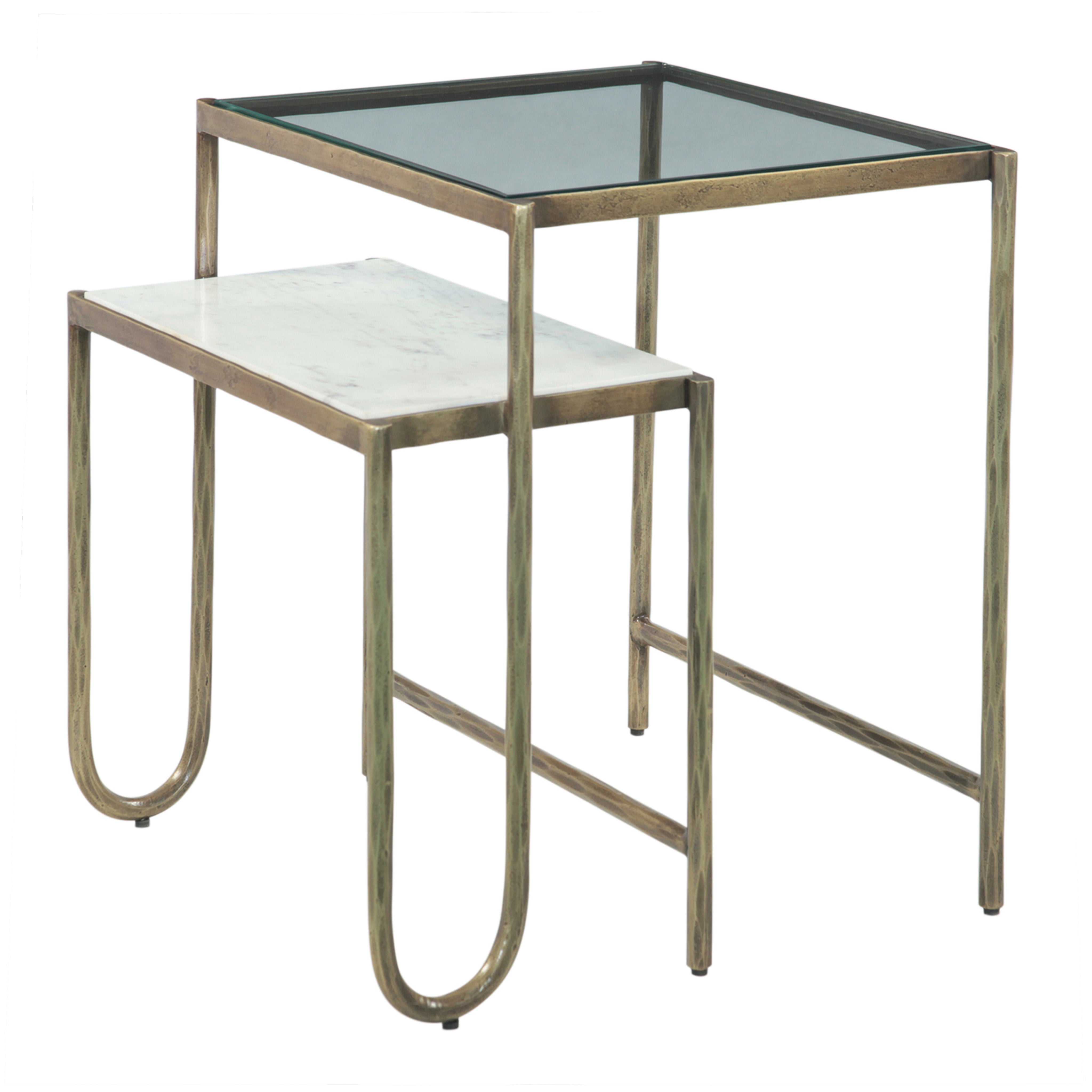 21.5" Glass and Marble Side Table