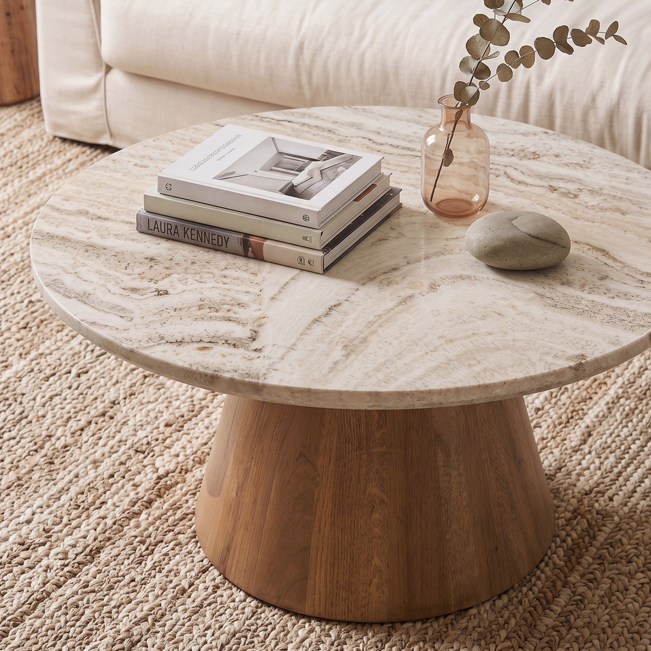 36" White Travertine and Light Mango Coffee Table