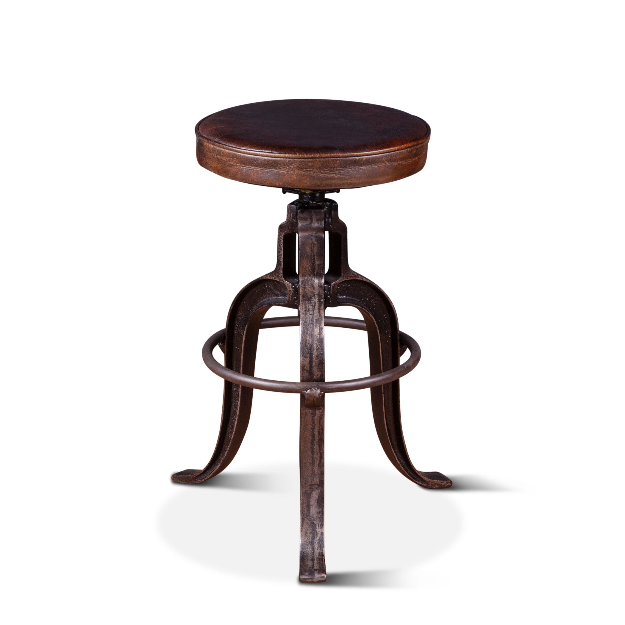 13" Brown Leather Adjustable Stool