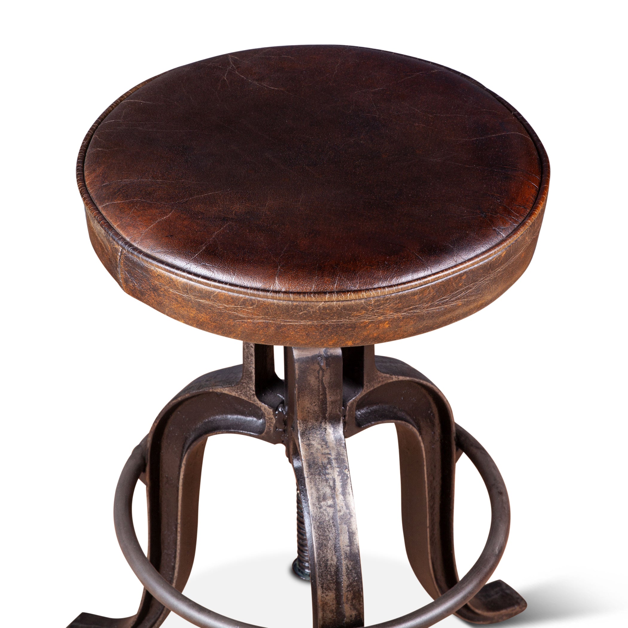 13" Brown Leather Adjustable Stool