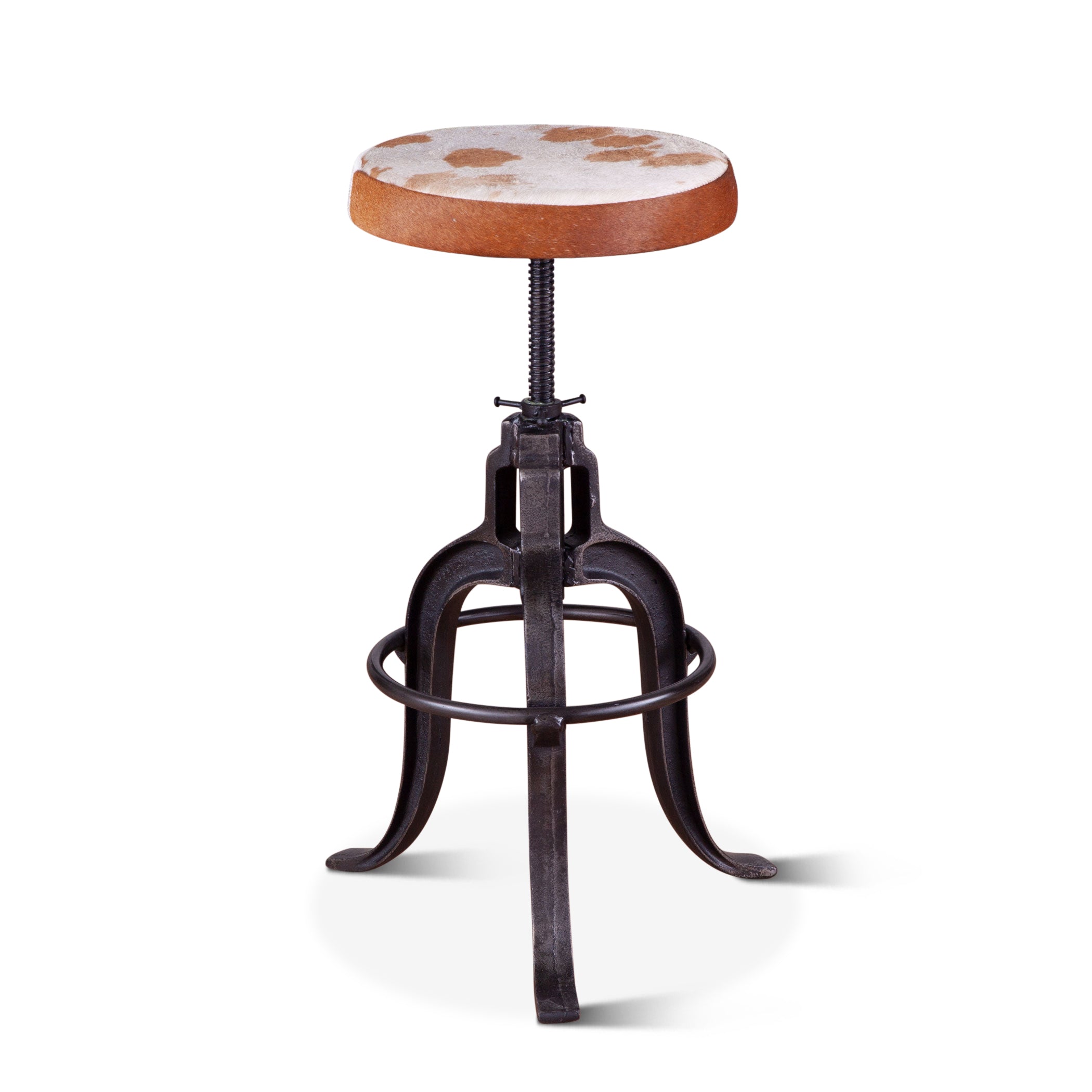 13" Brown Hair-on-Hide Adjustable Stool