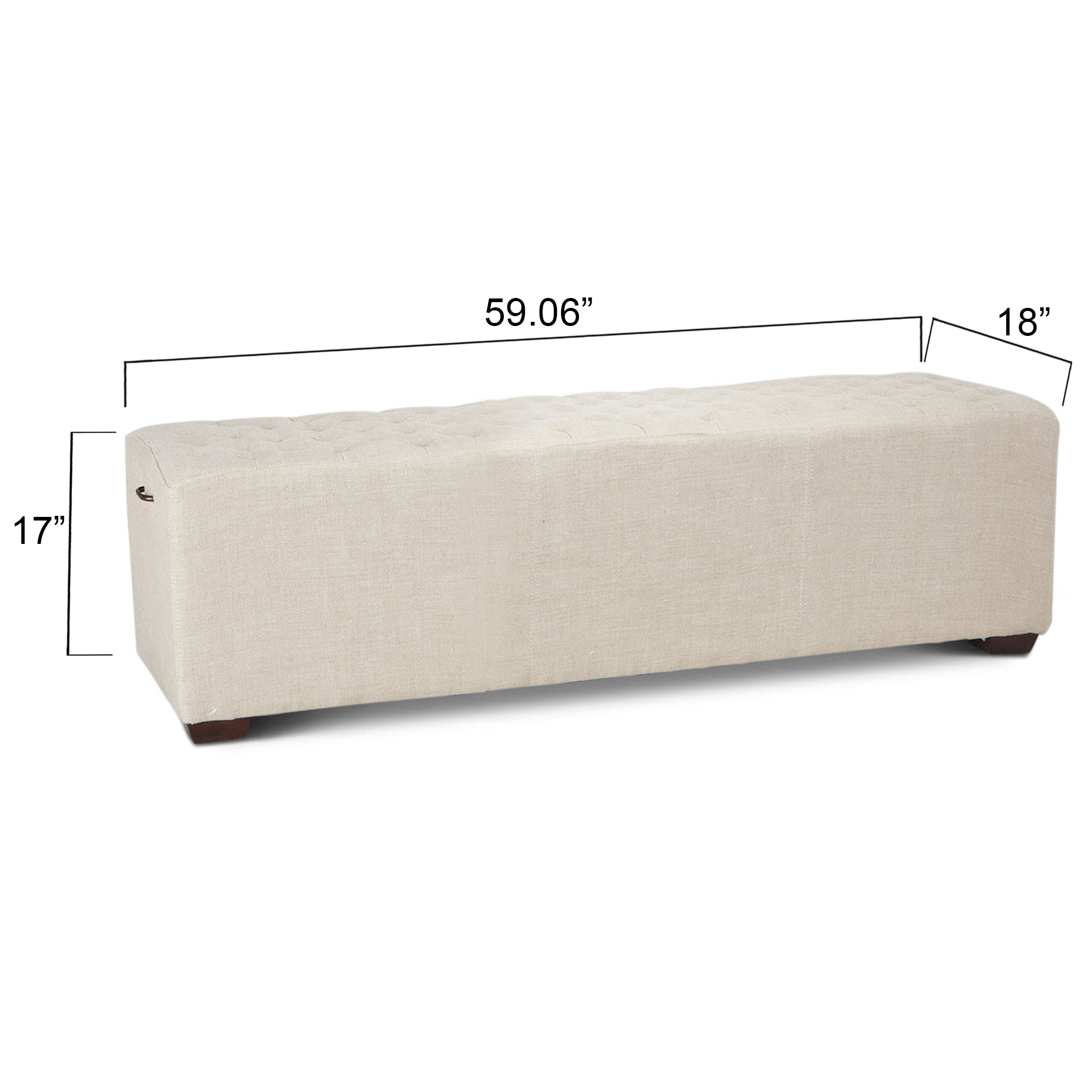 59" Beige Linen Upholstered Bench