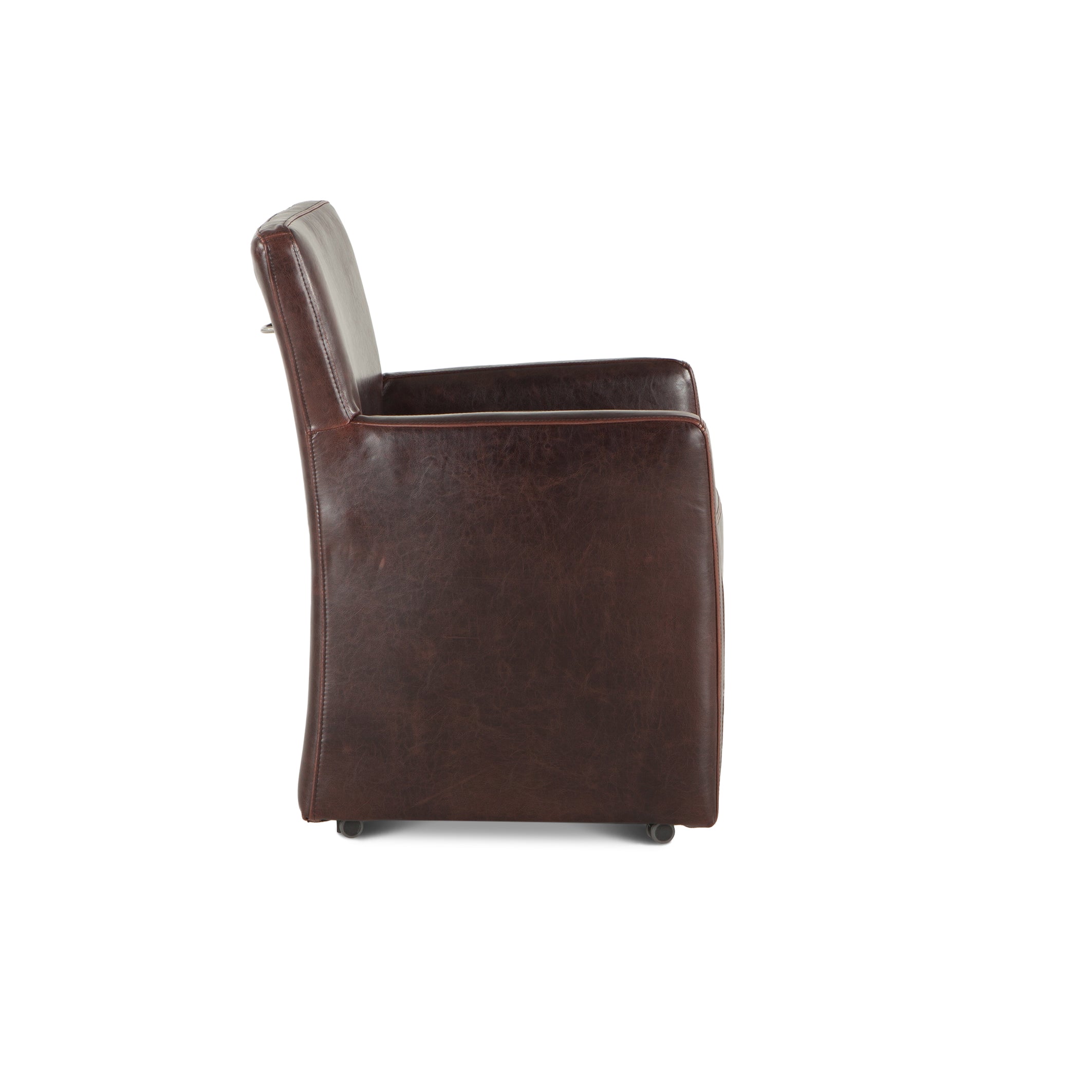 24" Brown Leather Wheeled Armchair