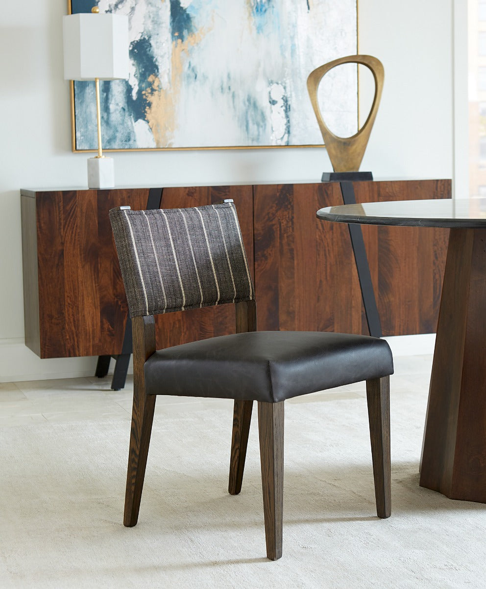 20" Black Linen and Leather Dining Chair