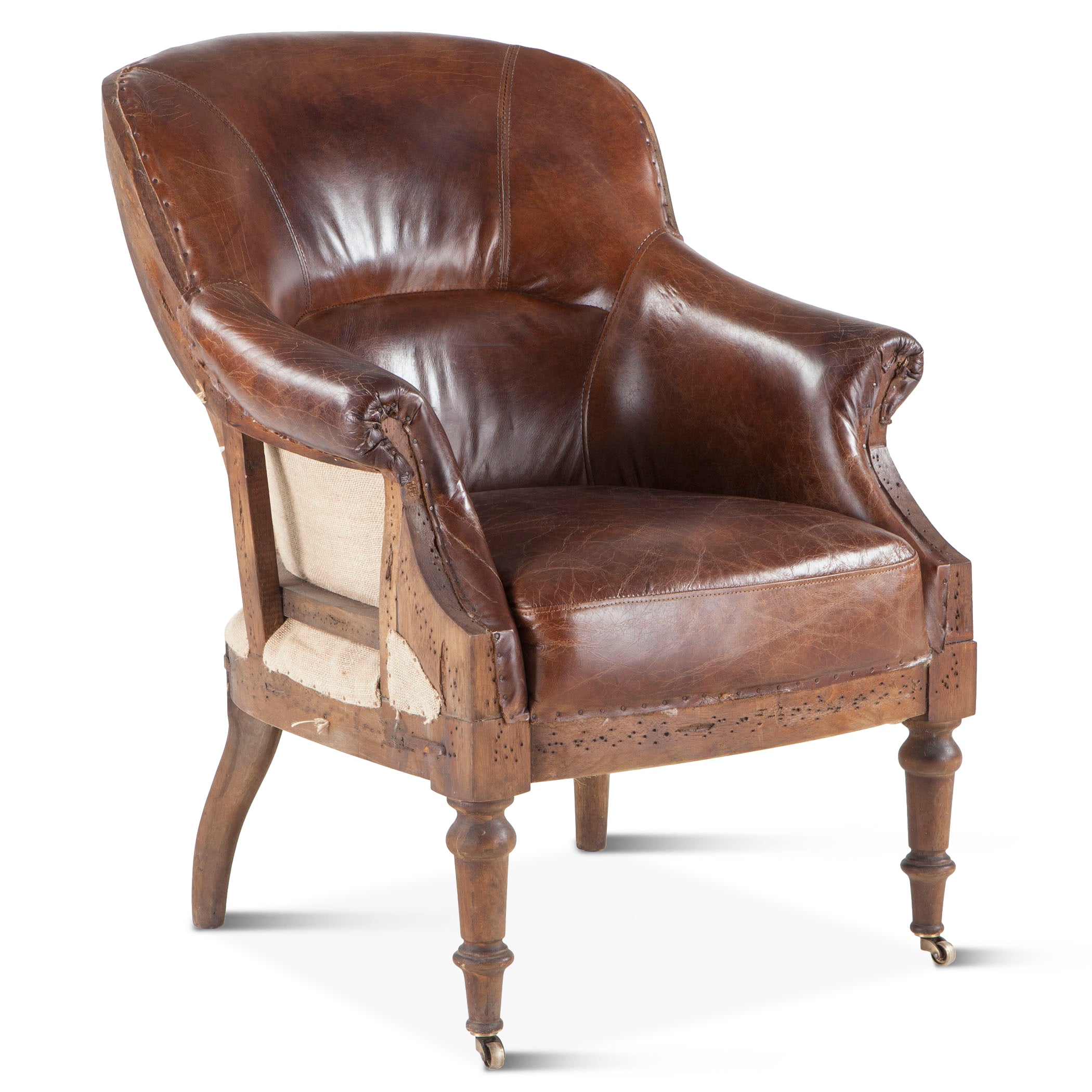 28" Vintage Cigar Leather Accent Chair