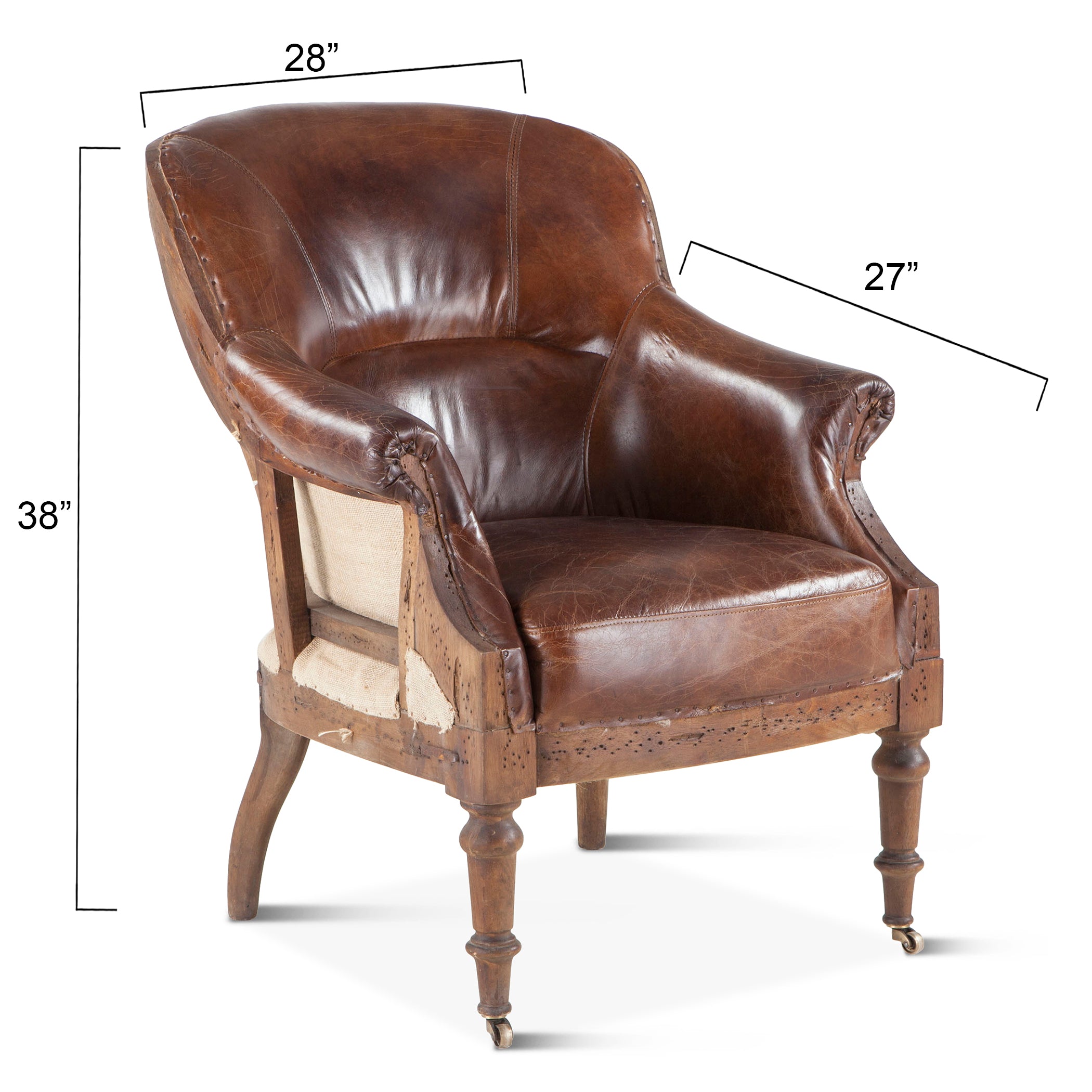28" Vintage Cigar Leather Accent Chair