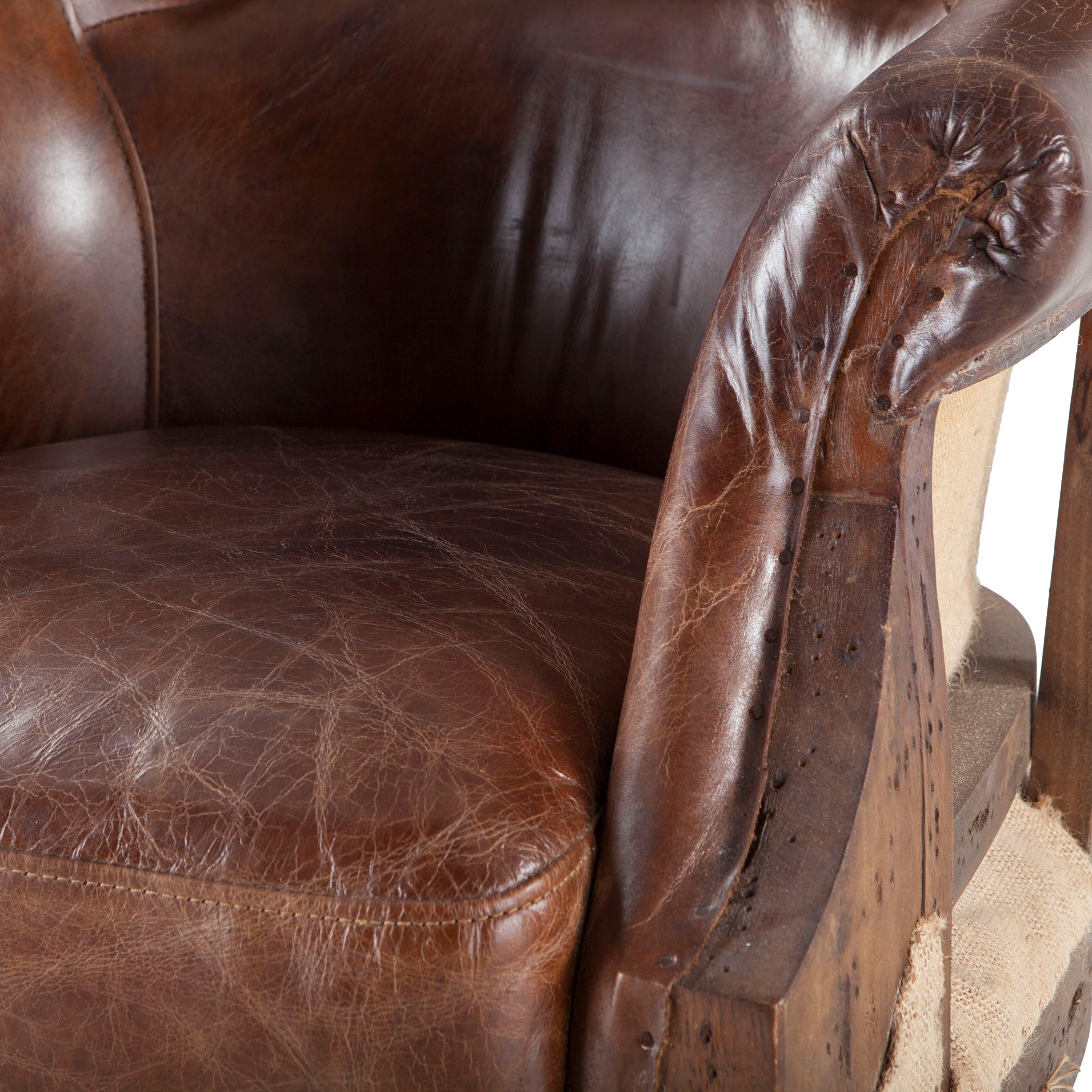 28" Vintage Cigar Leather Accent Chair