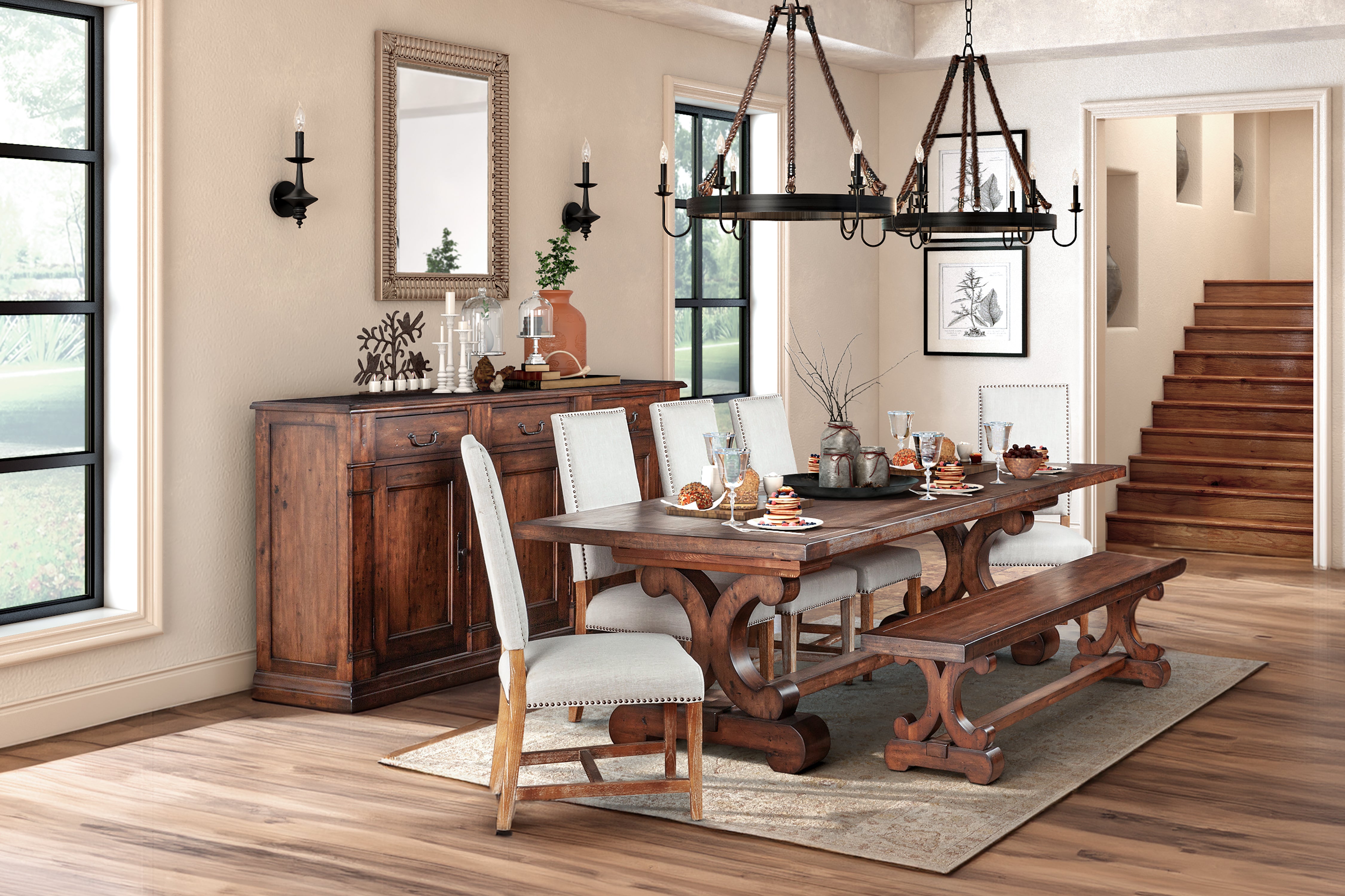88" Chestnut Wood Dining Table