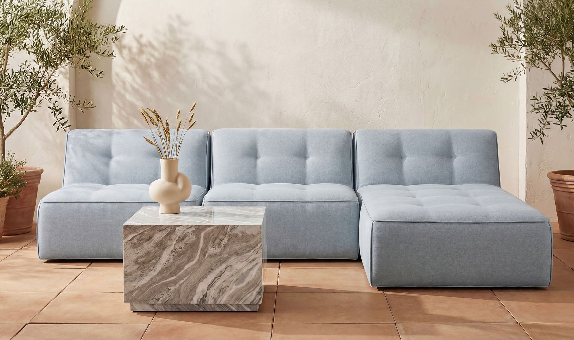 24" Light Brown Marble Coffee Table