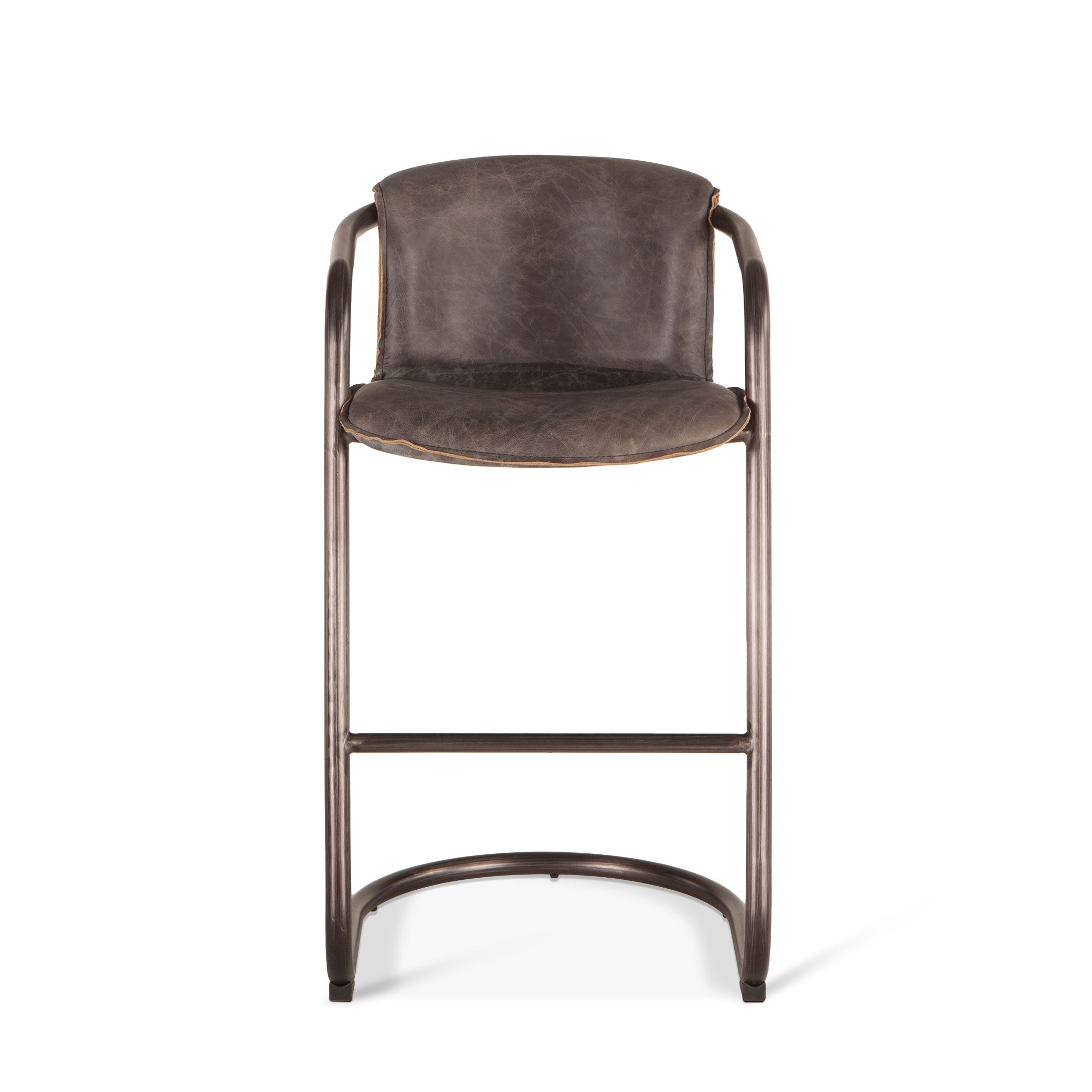 22" Antique Ebony Leather Bar Chair