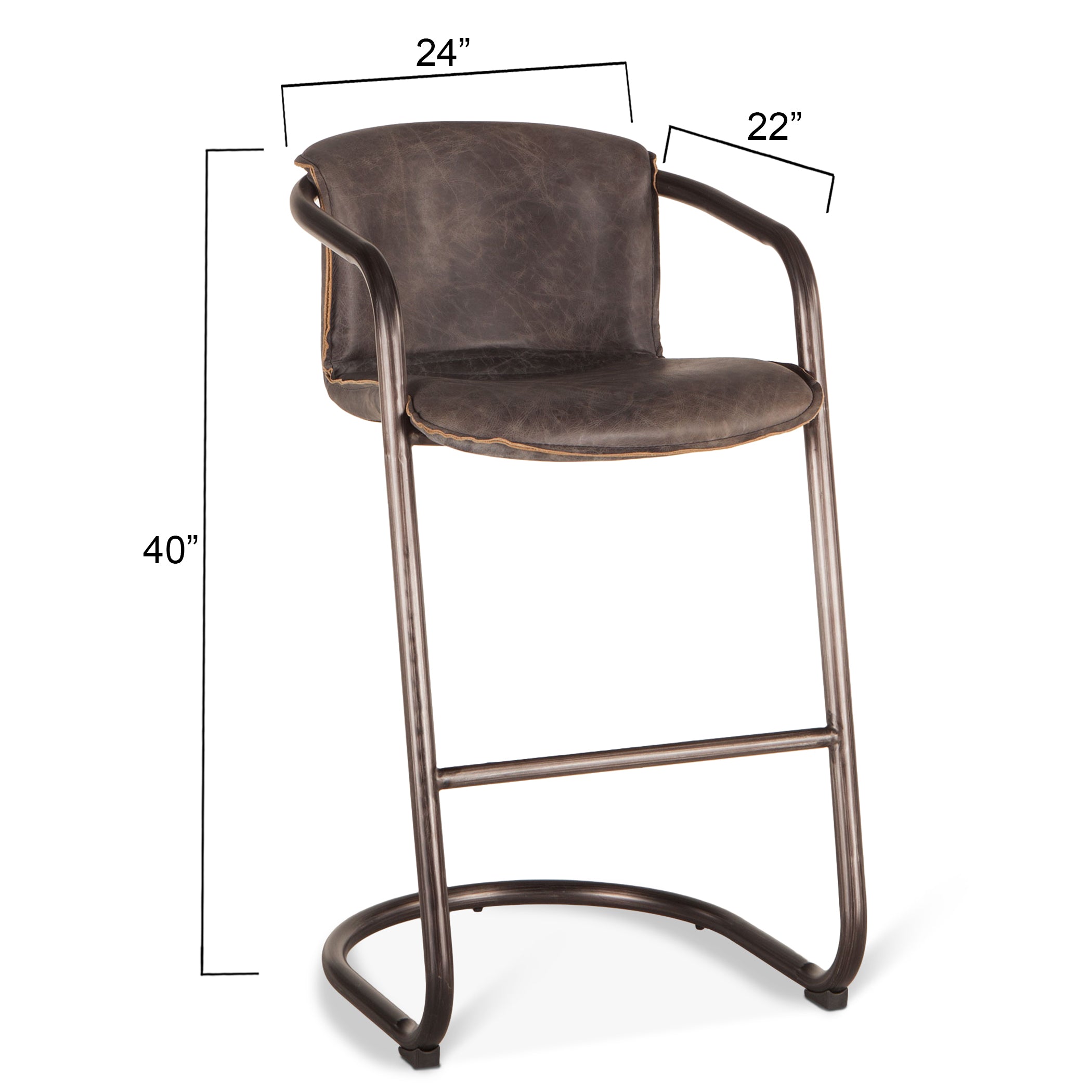 22" Antique Ebony Leather Bar Chair