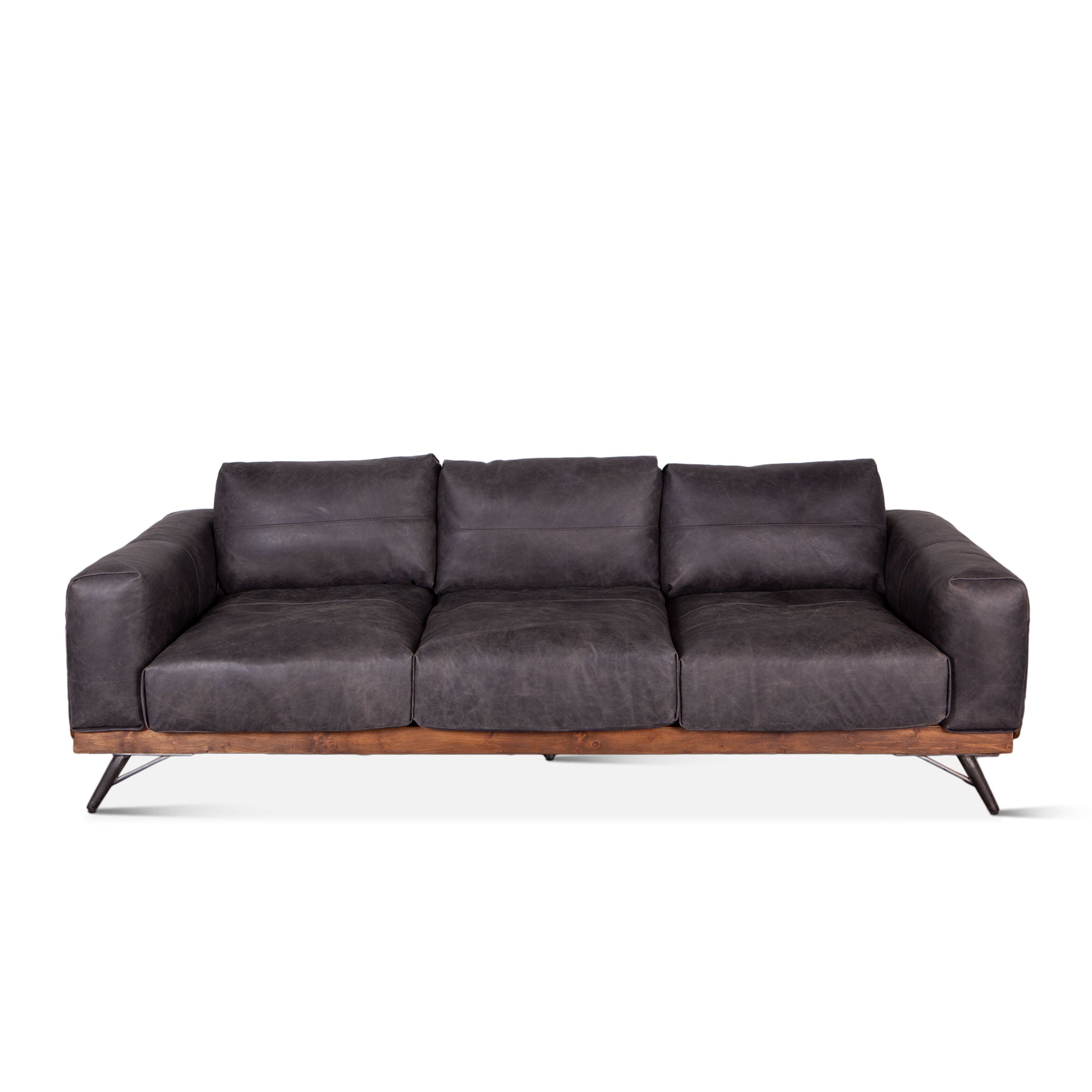 95" Antique Ebony Leather Sofa