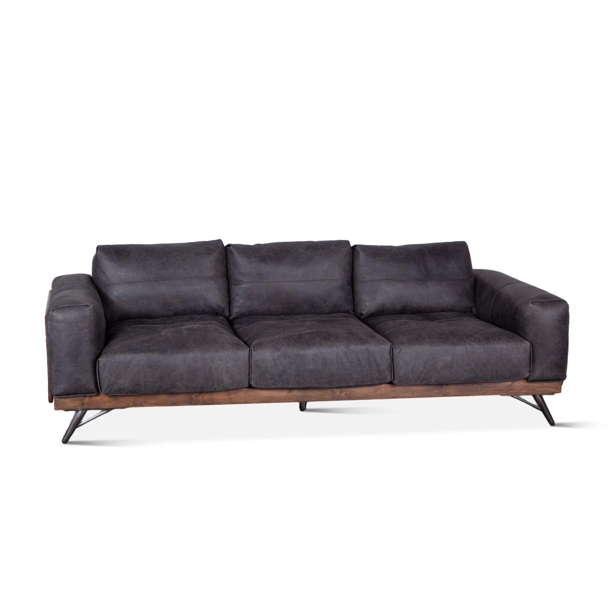 95" Antique Ebony Leather Sofa
