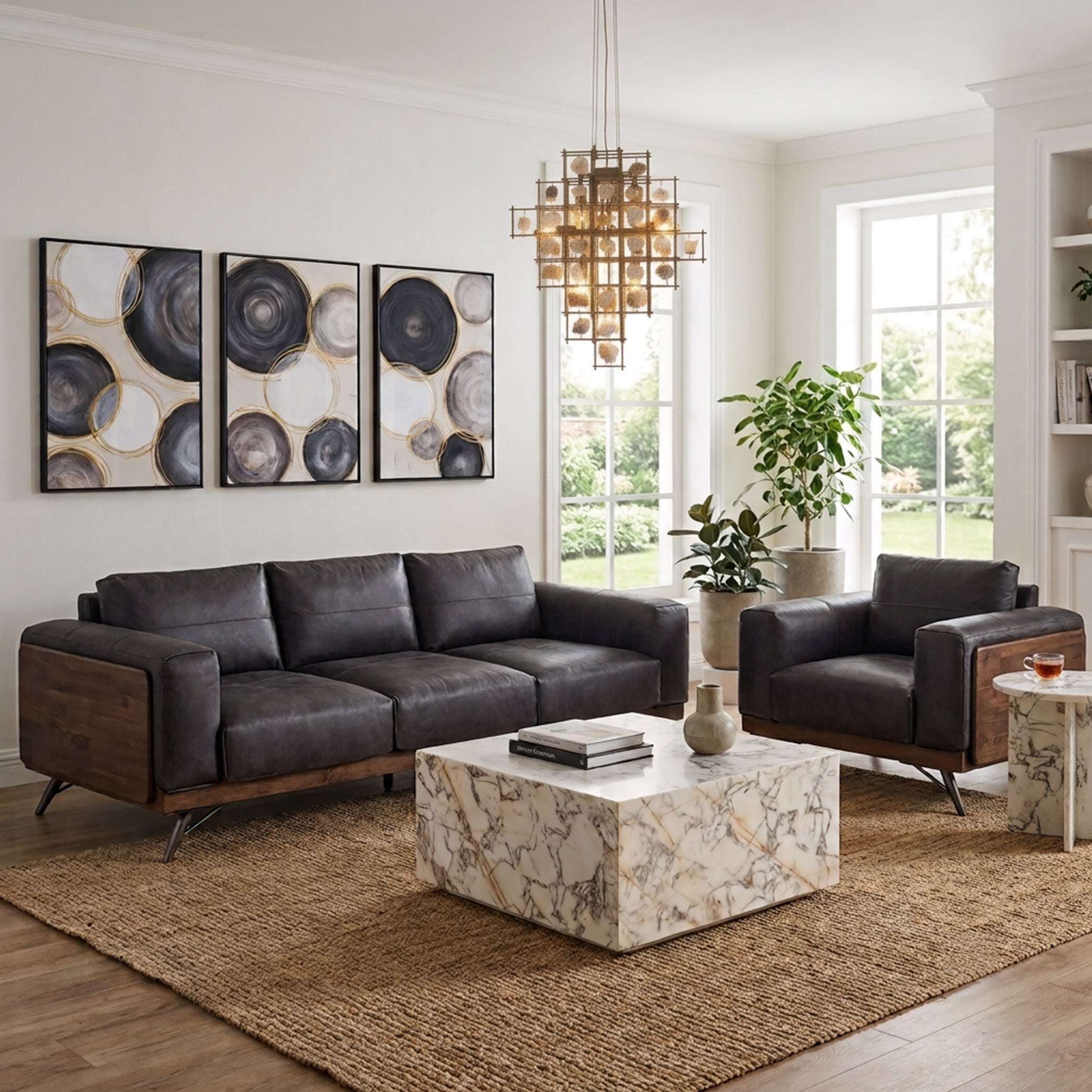 95" Antique Ebony Leather Sofa