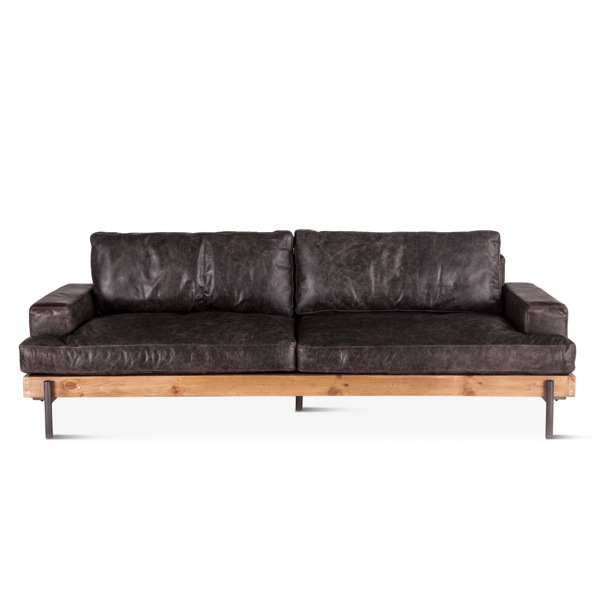 94" Morocco Black Leather Sofa