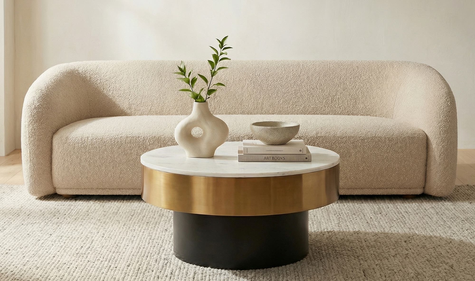 31.5" White Marble Coffee Table