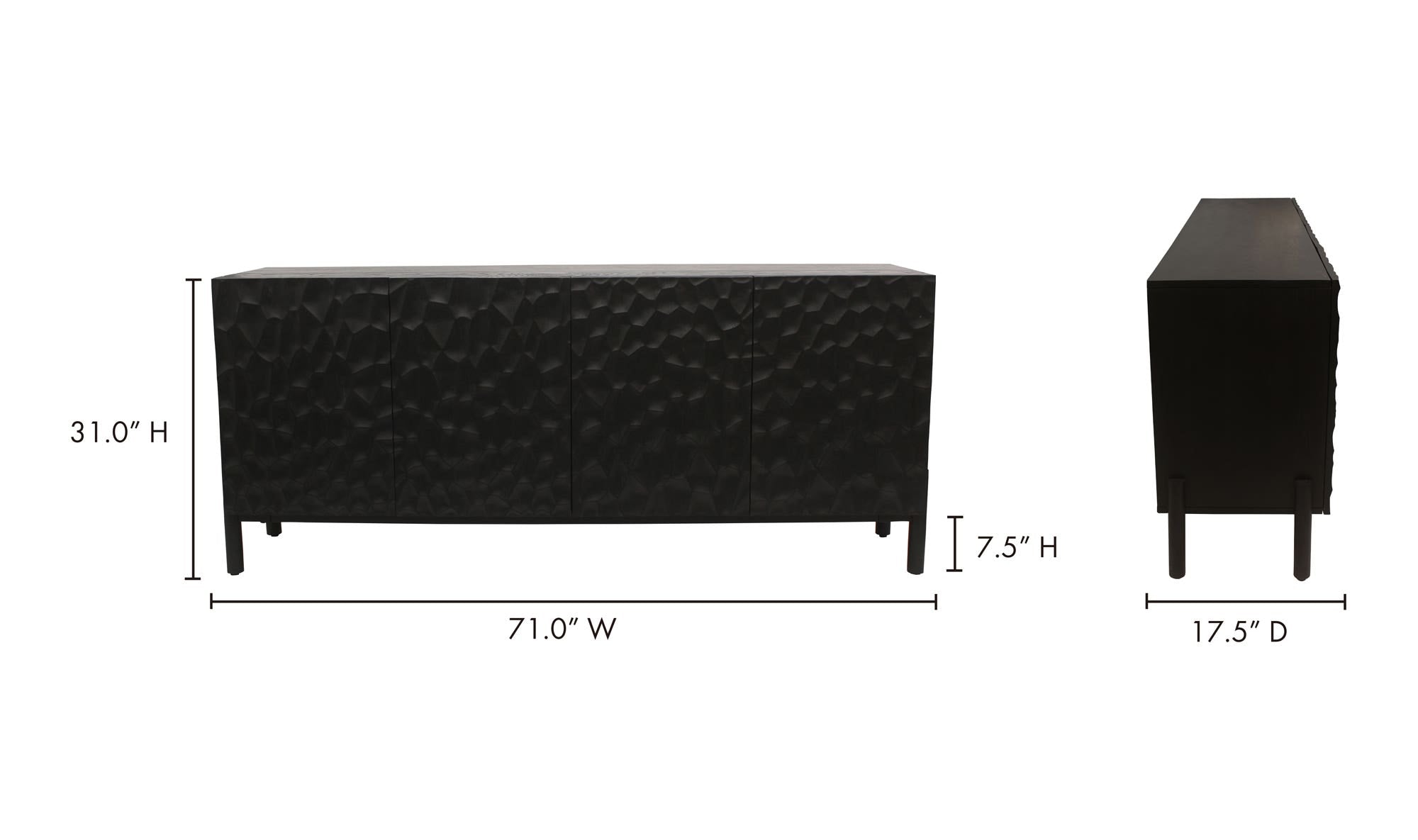 71" Black Solid Oak Sideboard