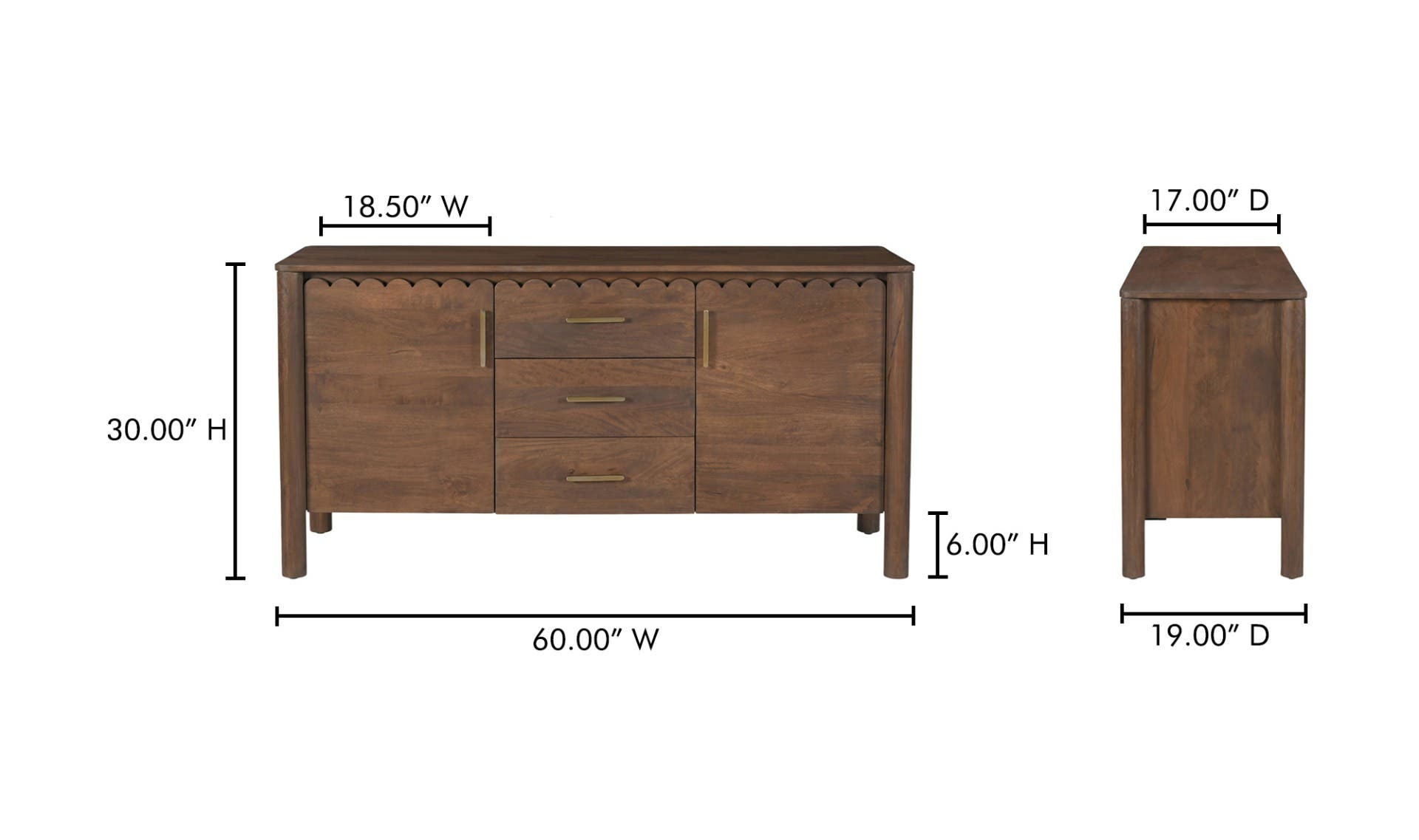 60" Vintage Brown Mango Wood Sideboard