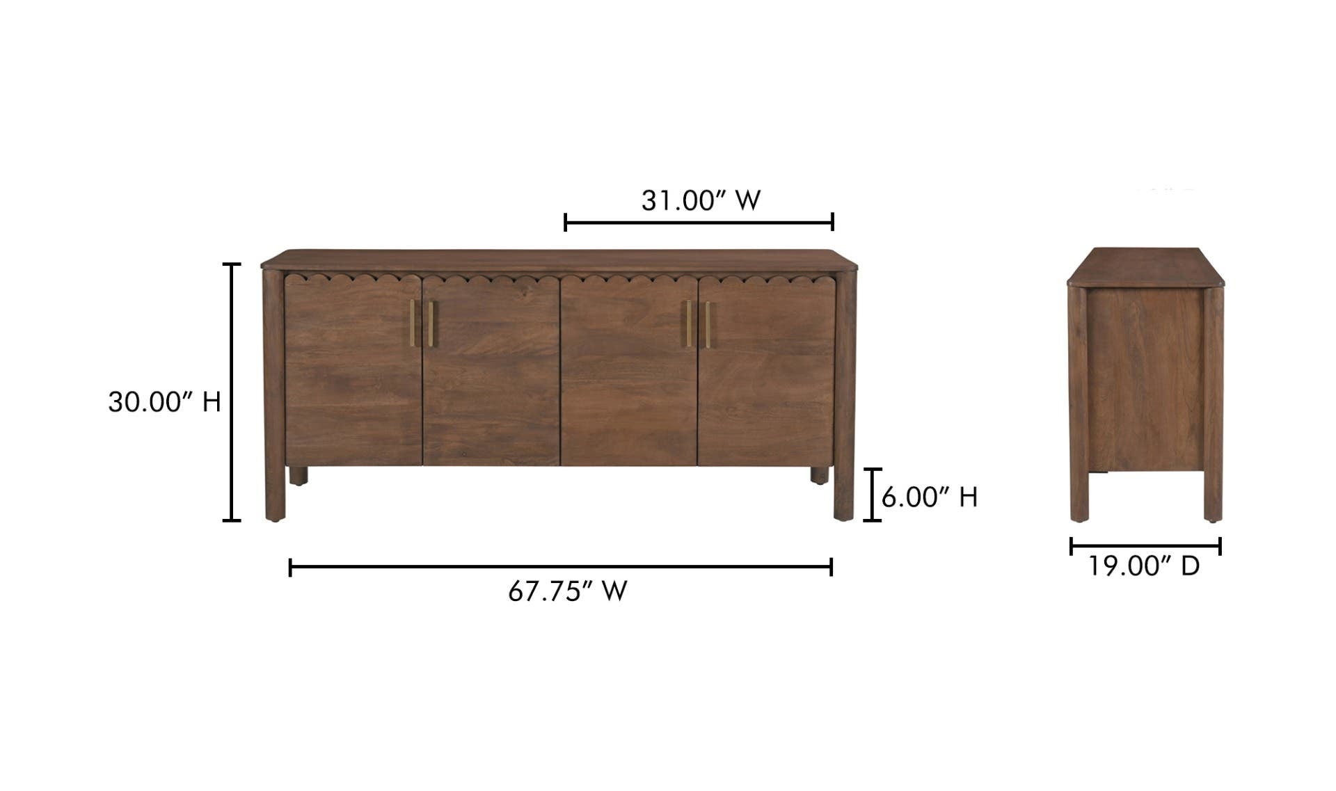 67.75" Vintage Brown Mango Wood Sideboard