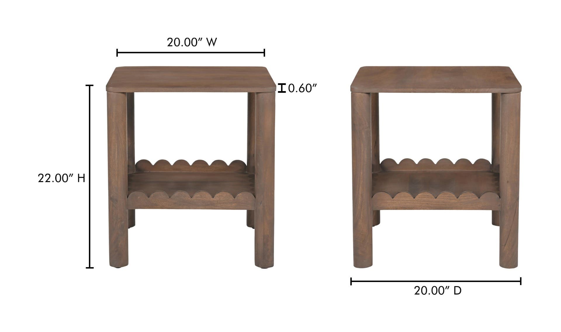 20" Vintage Brown Mango Wood Side Table