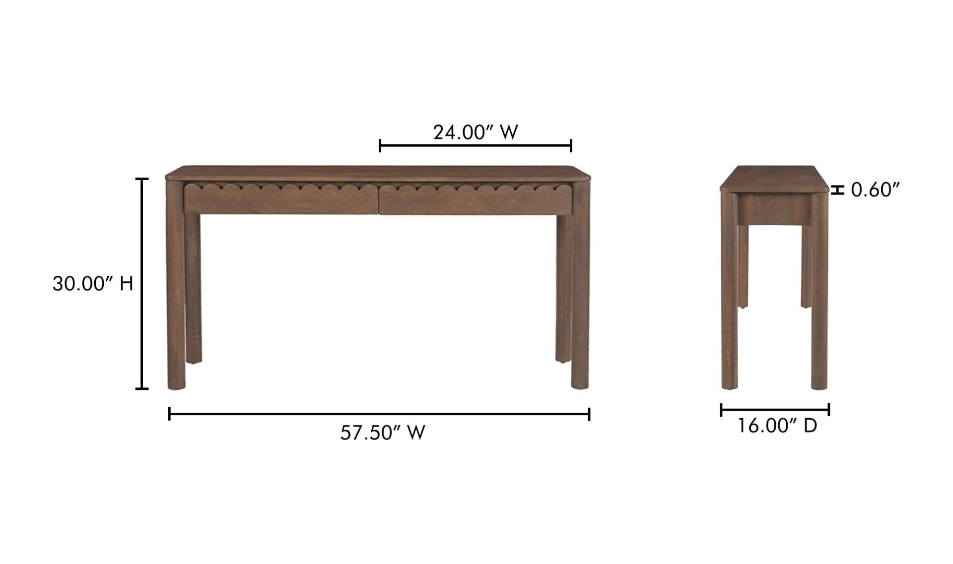 57.5" Vintage Brown Mango Wood Console Table