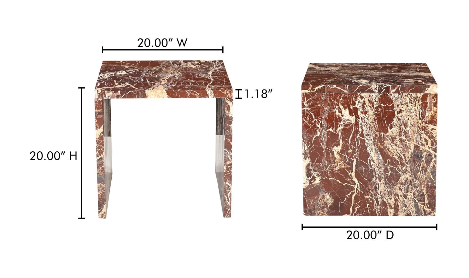 20" Rosso Levanto Marble Side Table