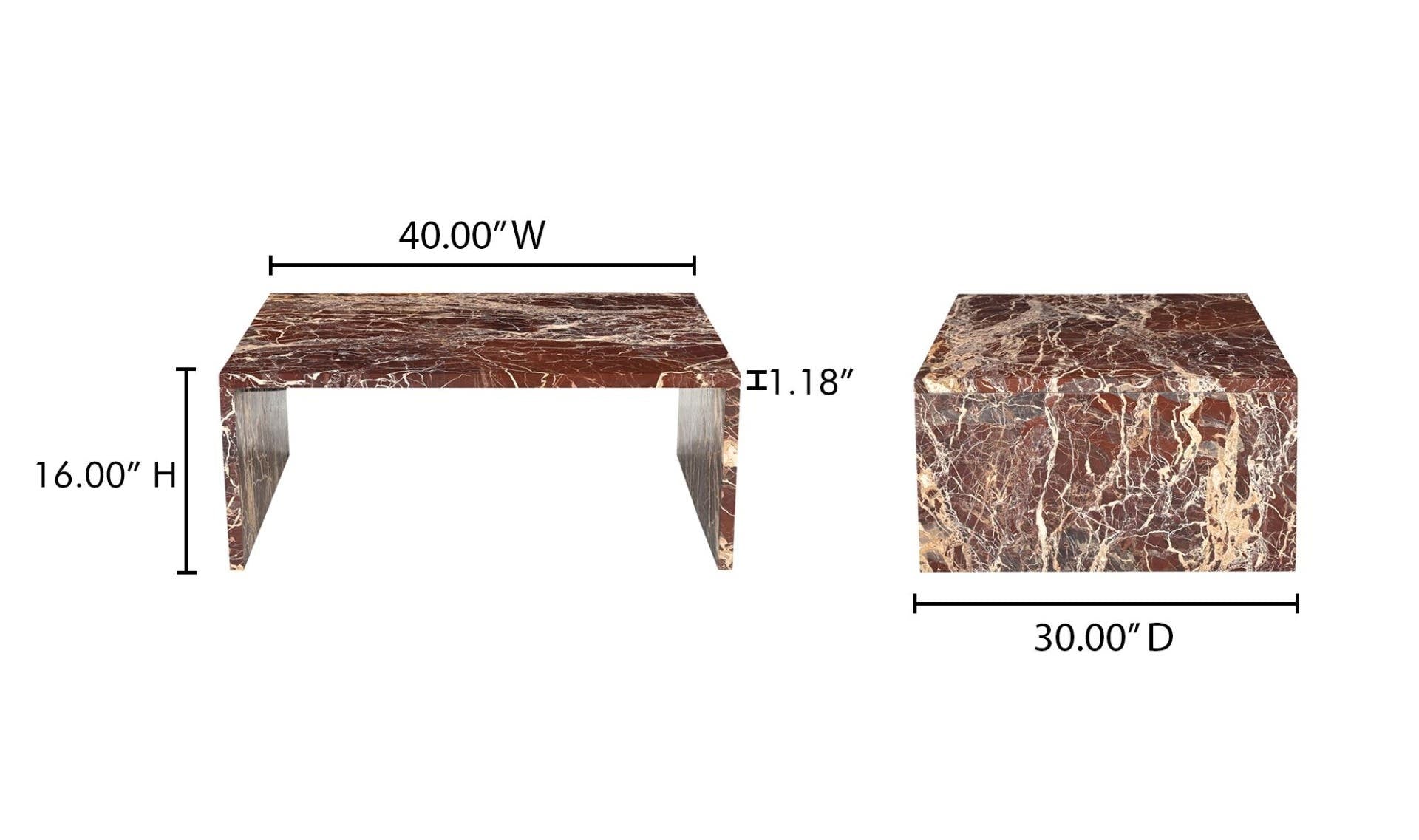 40" Rosso Levanto Marble Coffee Table