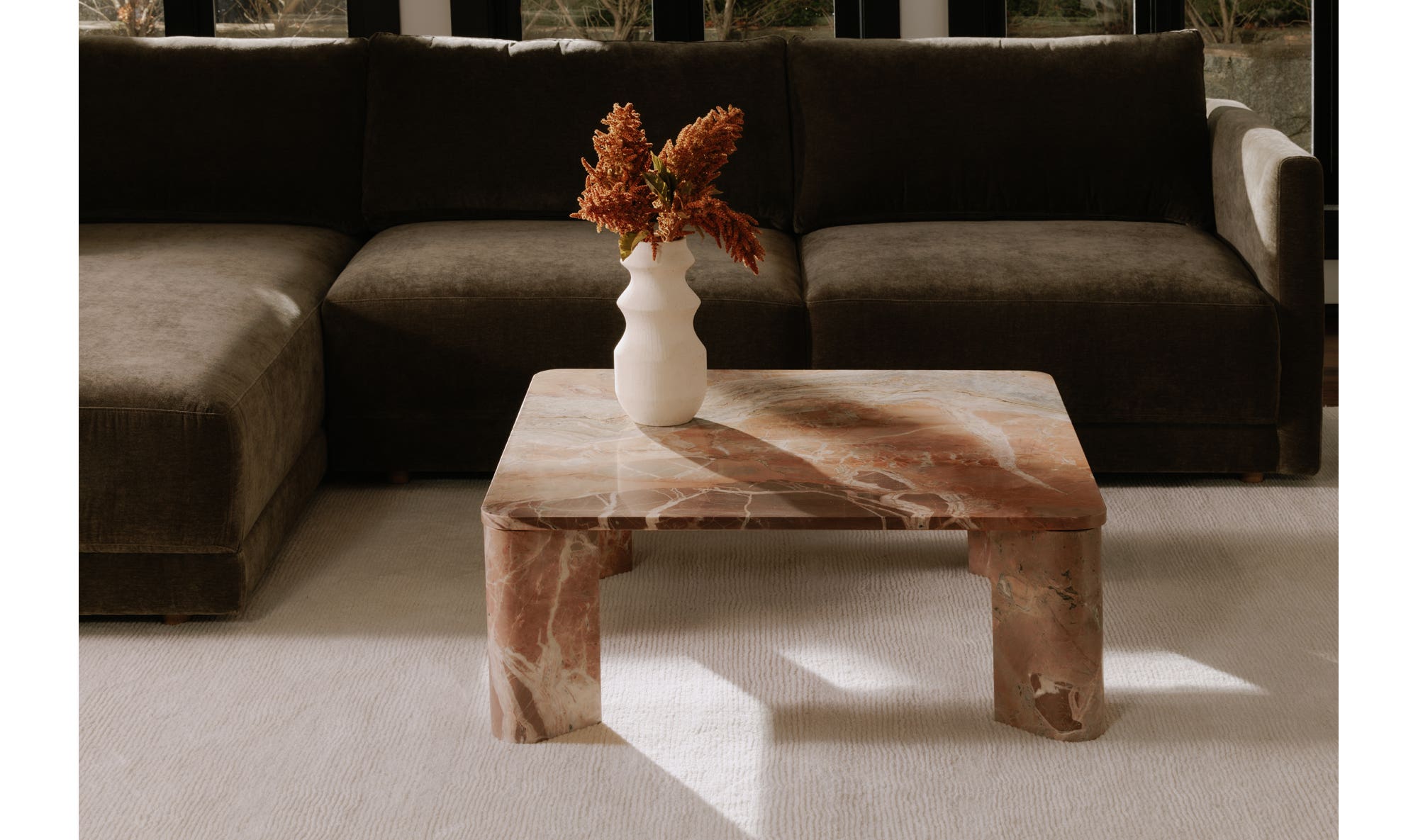 35.5" Orange Lavante Marble Coffee Table