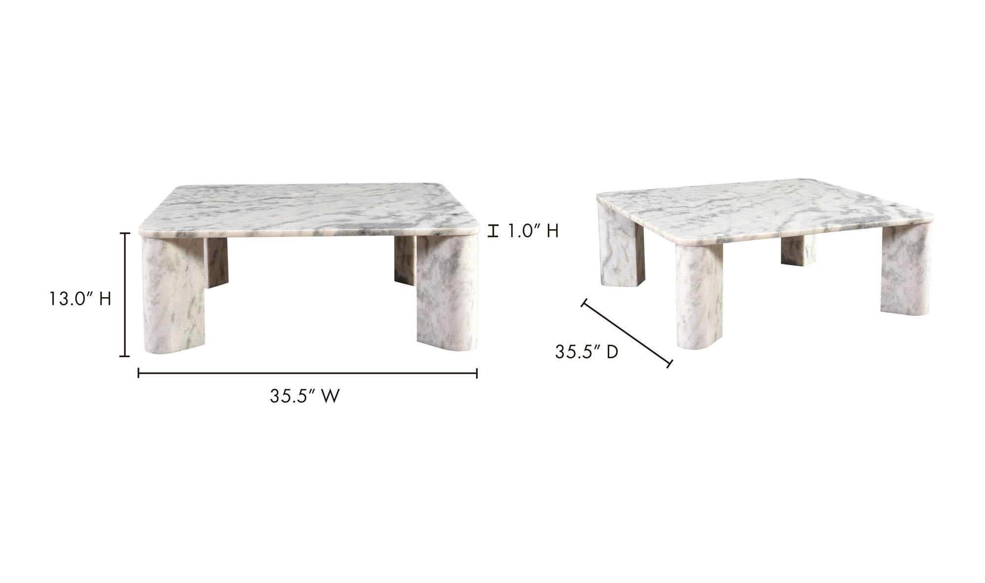 35.5" Ashen Grey Marble Coffee Table