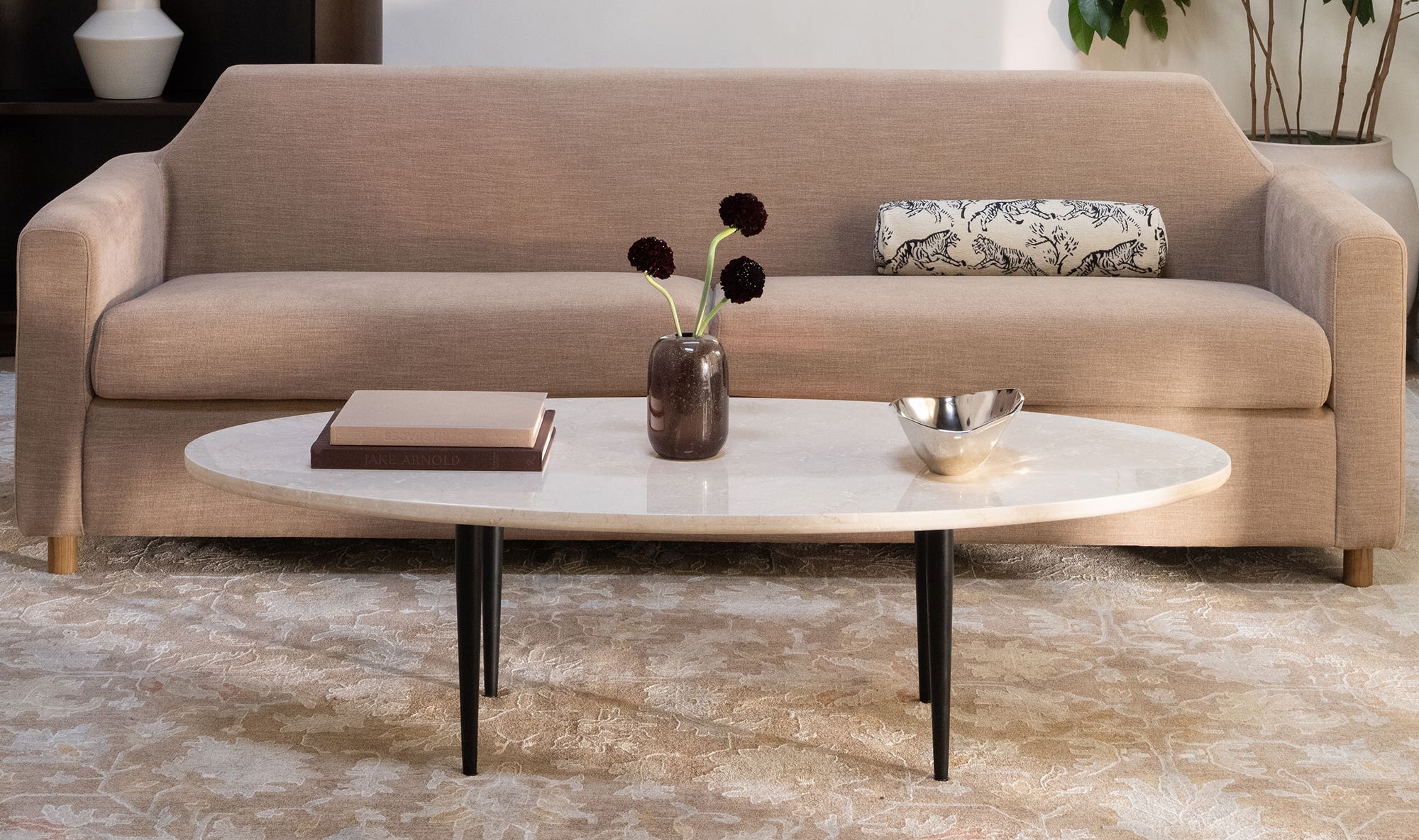 59" Botticino Beige Marble Coffee Table