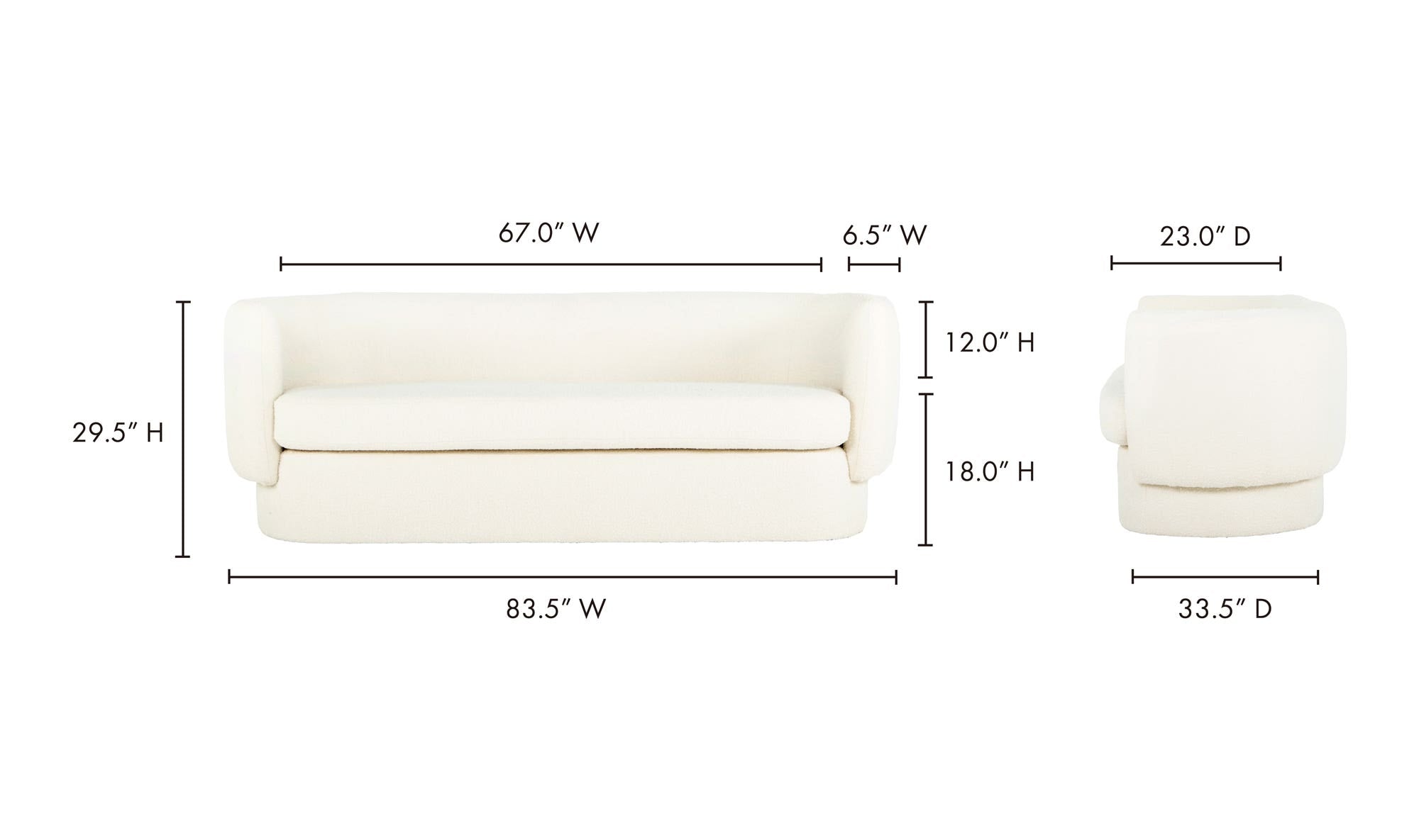 83.75" White Upholstered Sofa