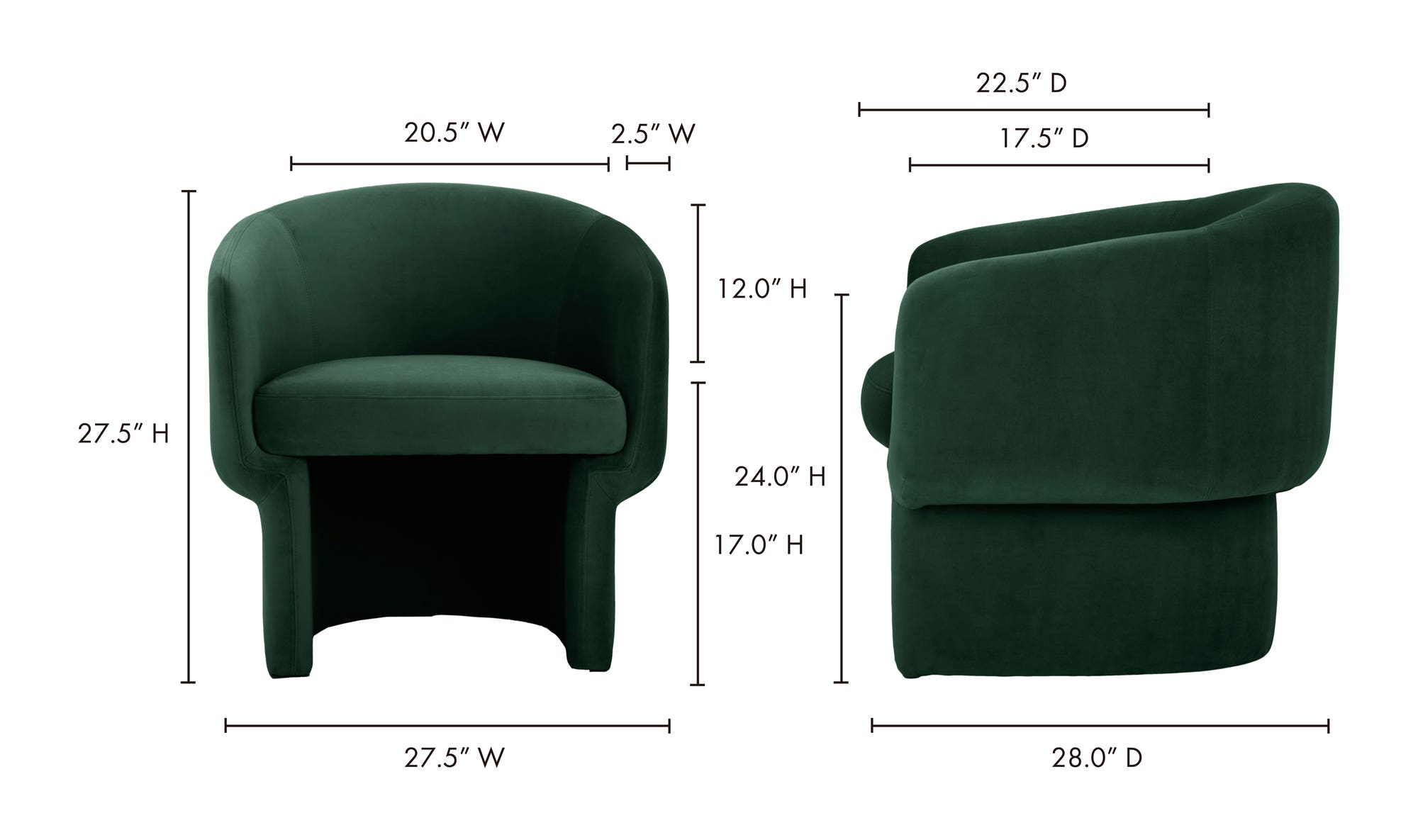 27.5" Dark Green Upholstered Accent Chair
