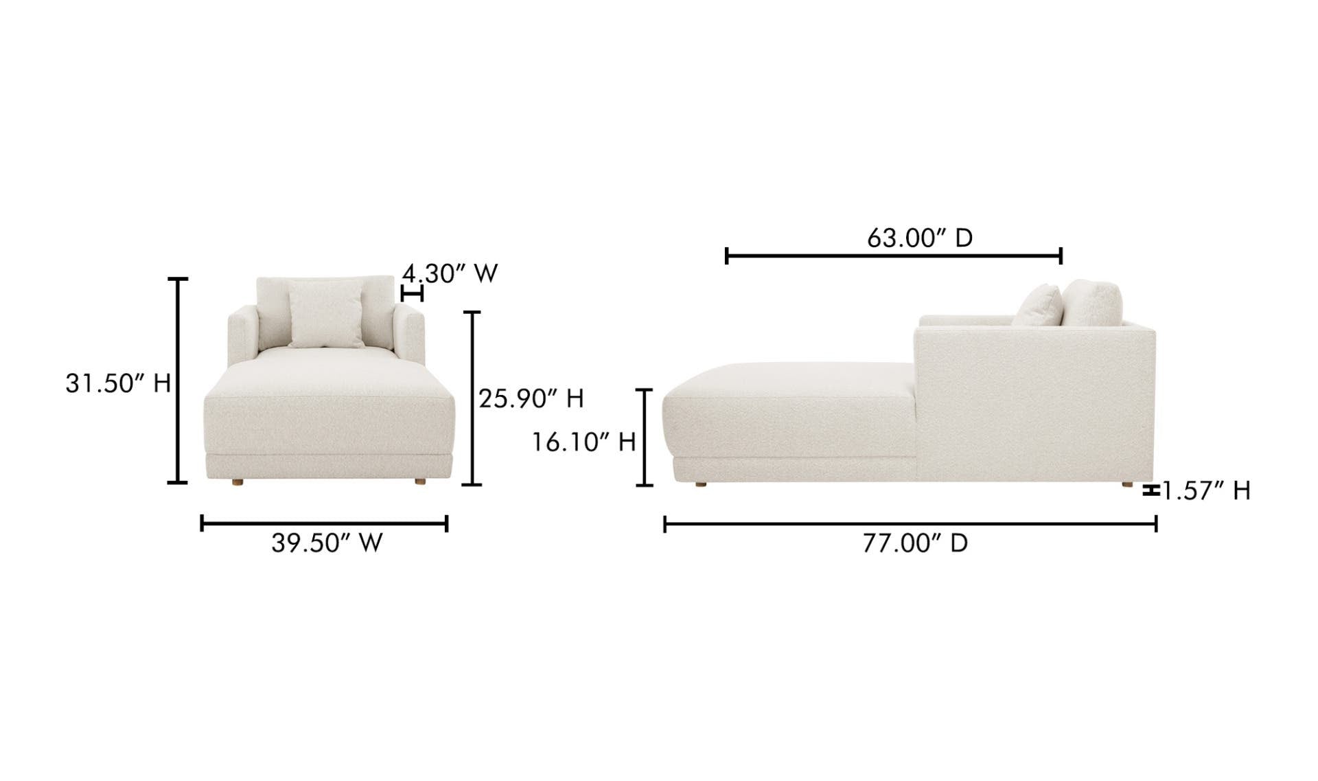 39.5" Oyster Upholstered Chaise
