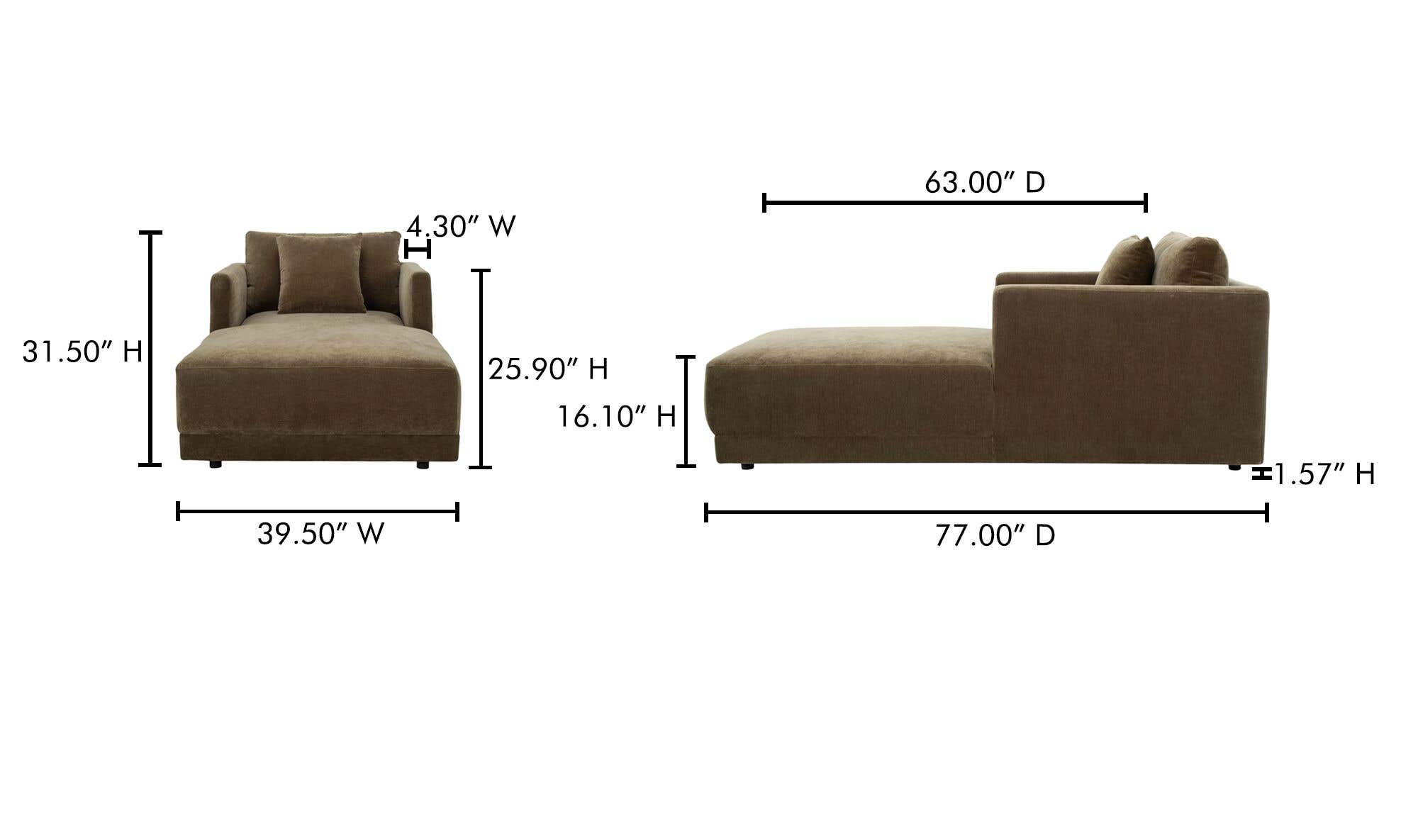 39.5" Green Upholstered Chaise