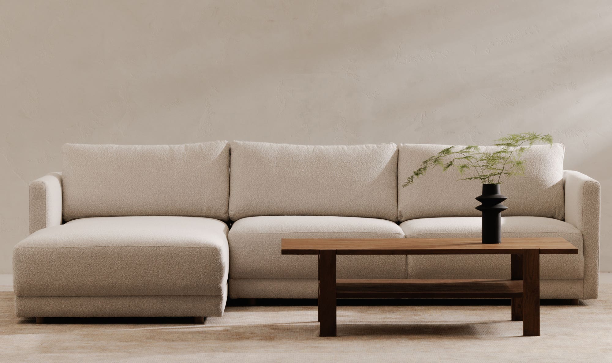 115.5" Oyster Upholstered Left Facing Sectional