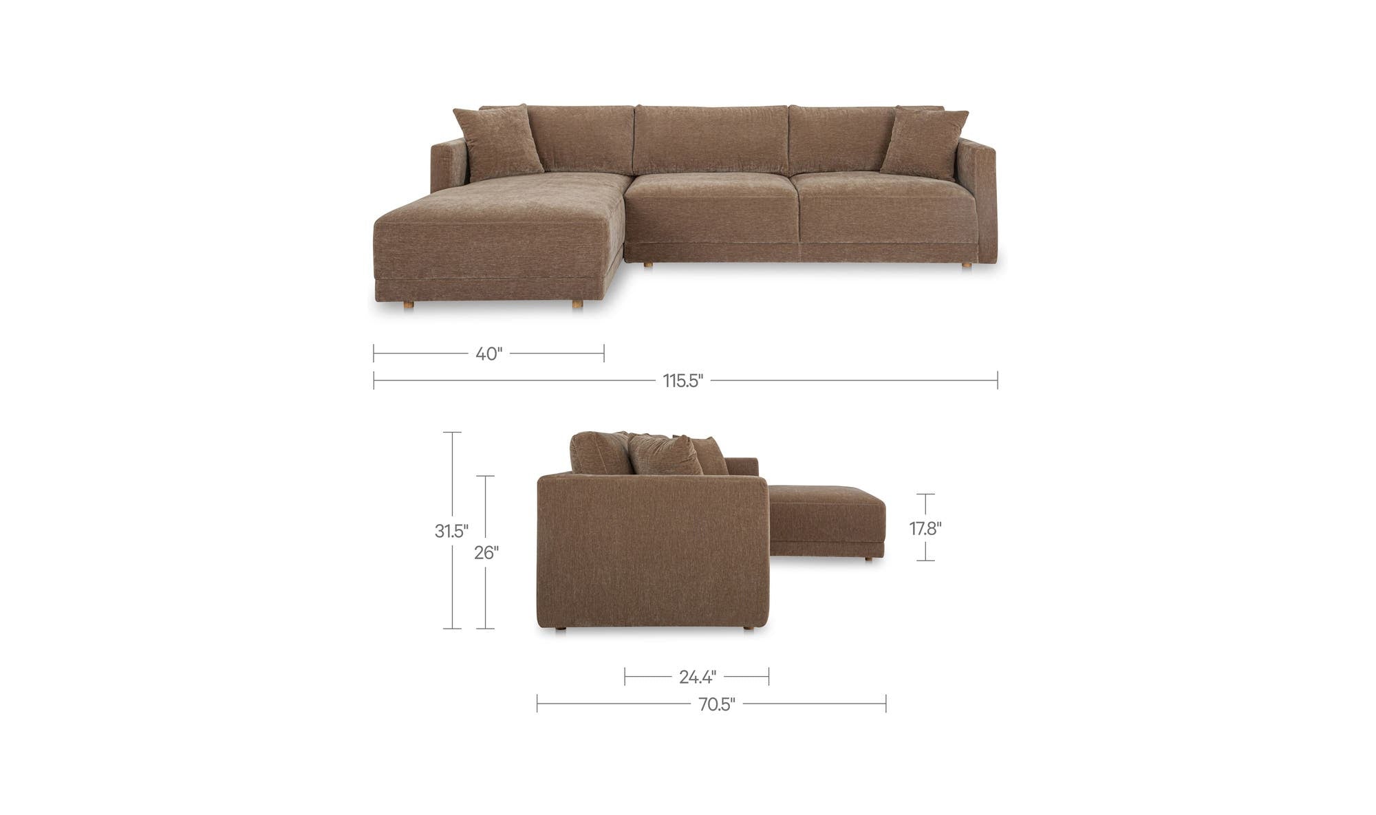115.5" Camel Upholstered Left Facing Sectional