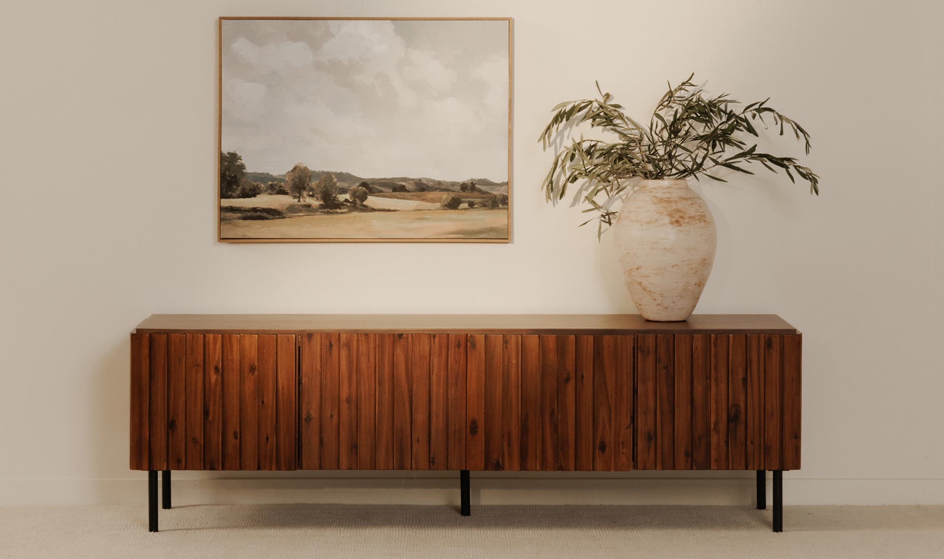 74" Brown Acacia Cabinet