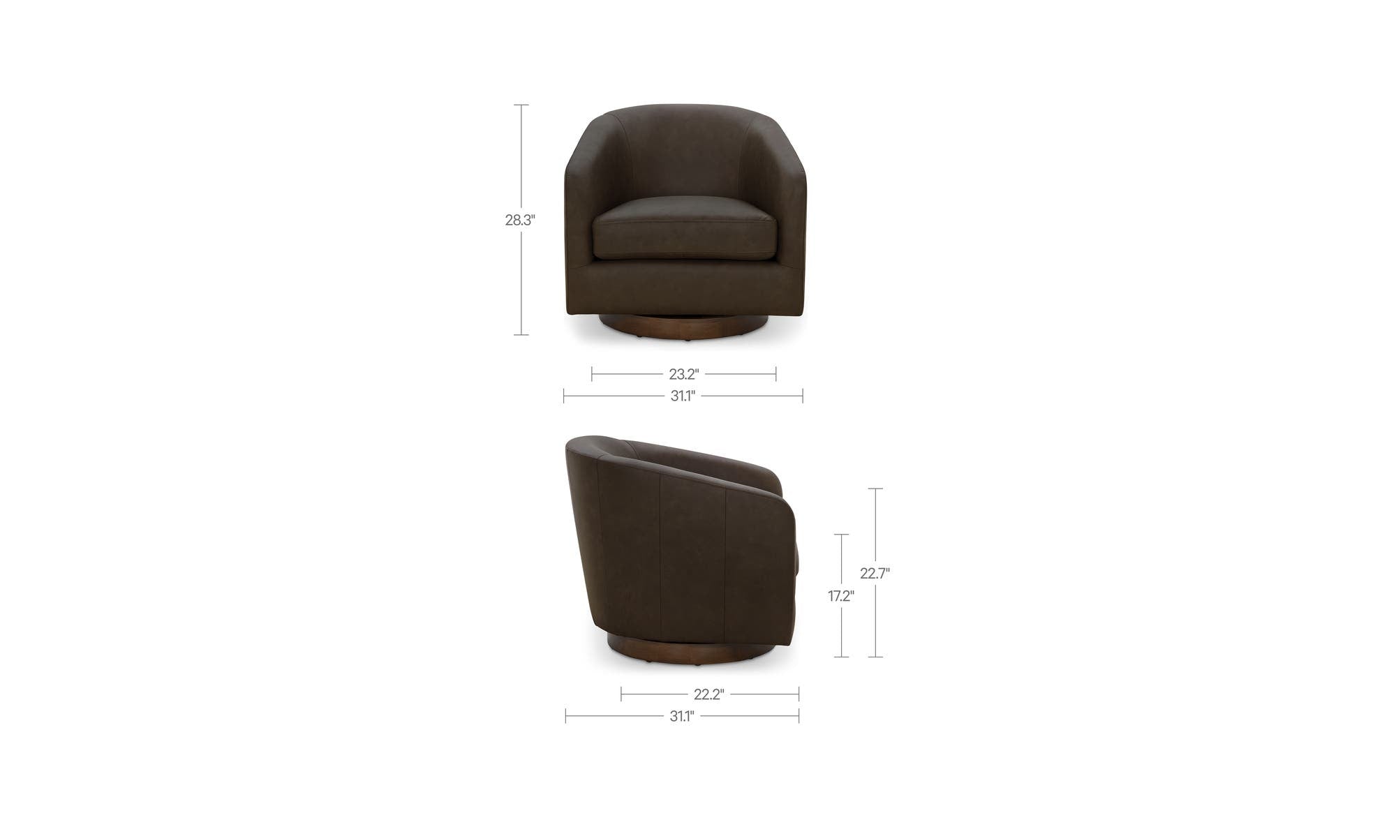 31.1" Taupe Leather Swivel Accent Chair