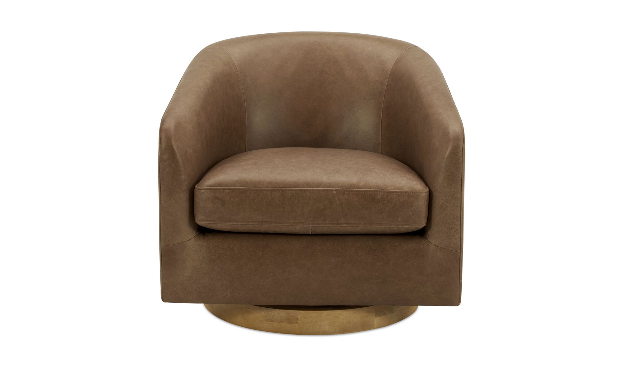 31" Tan Leather Swivel Accent Chair