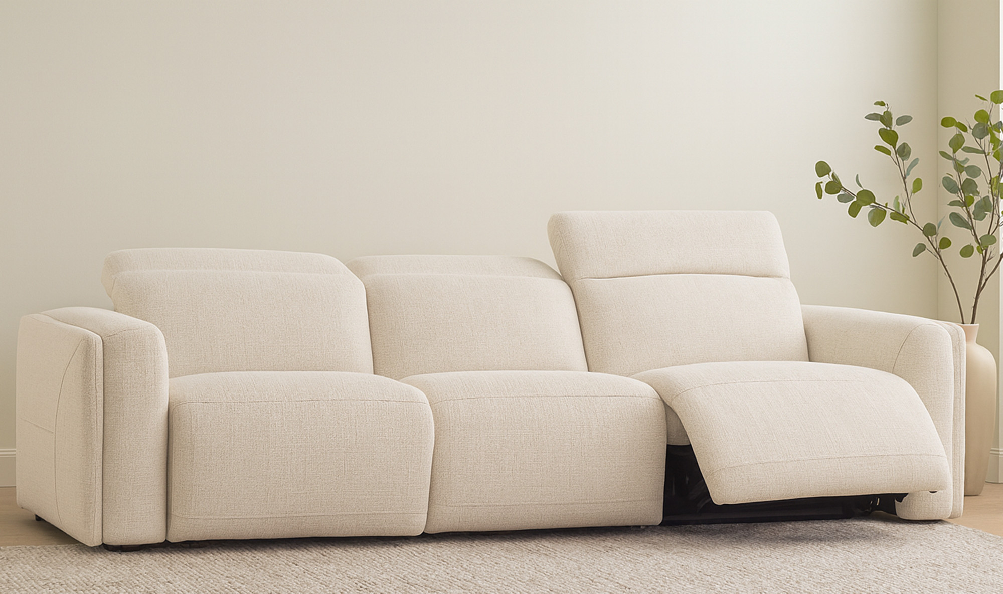121.5" Flecked Oat Upholstered Power Recliner Sofa