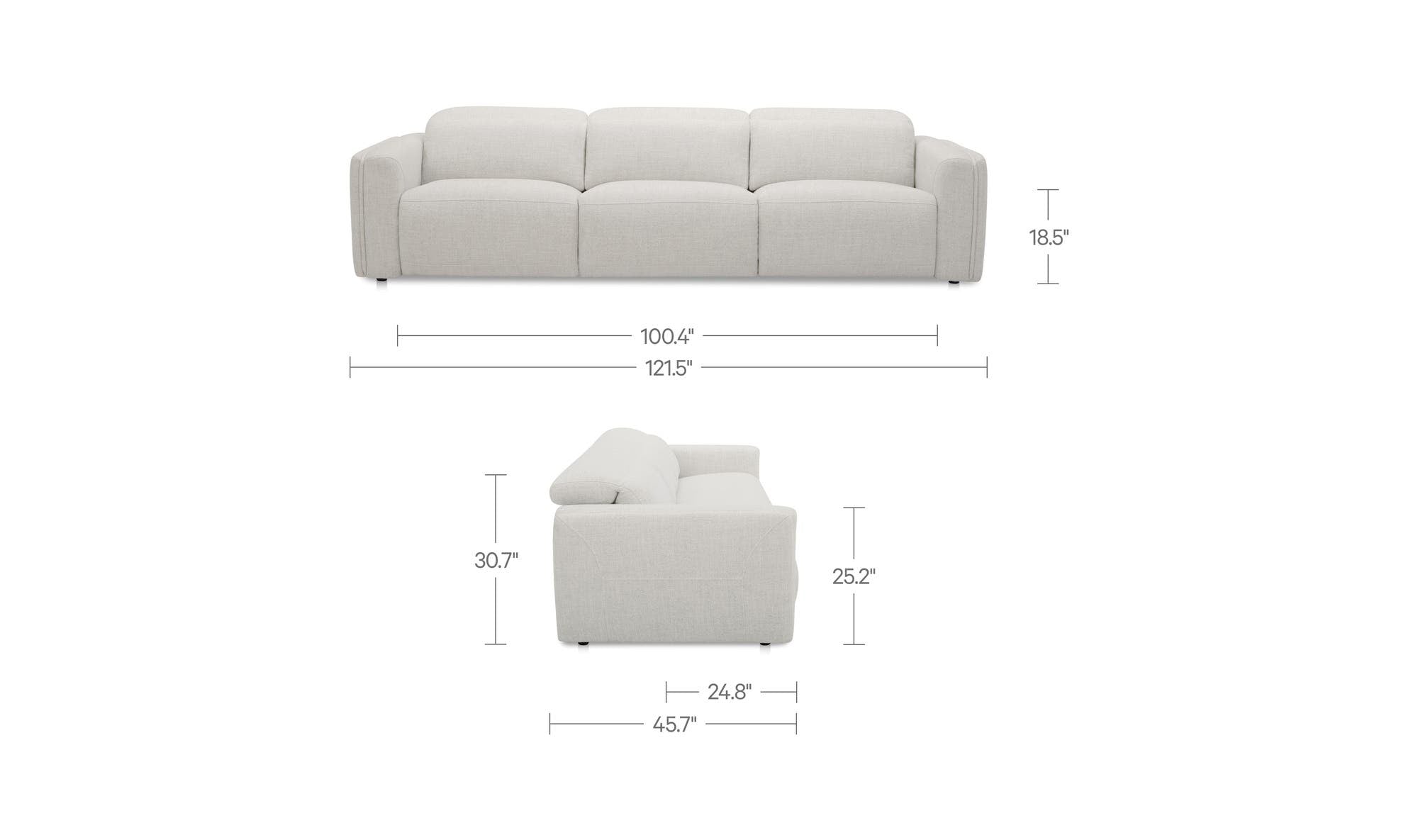 121.5" Flecked Oat Upholstered Power Recliner Sofa