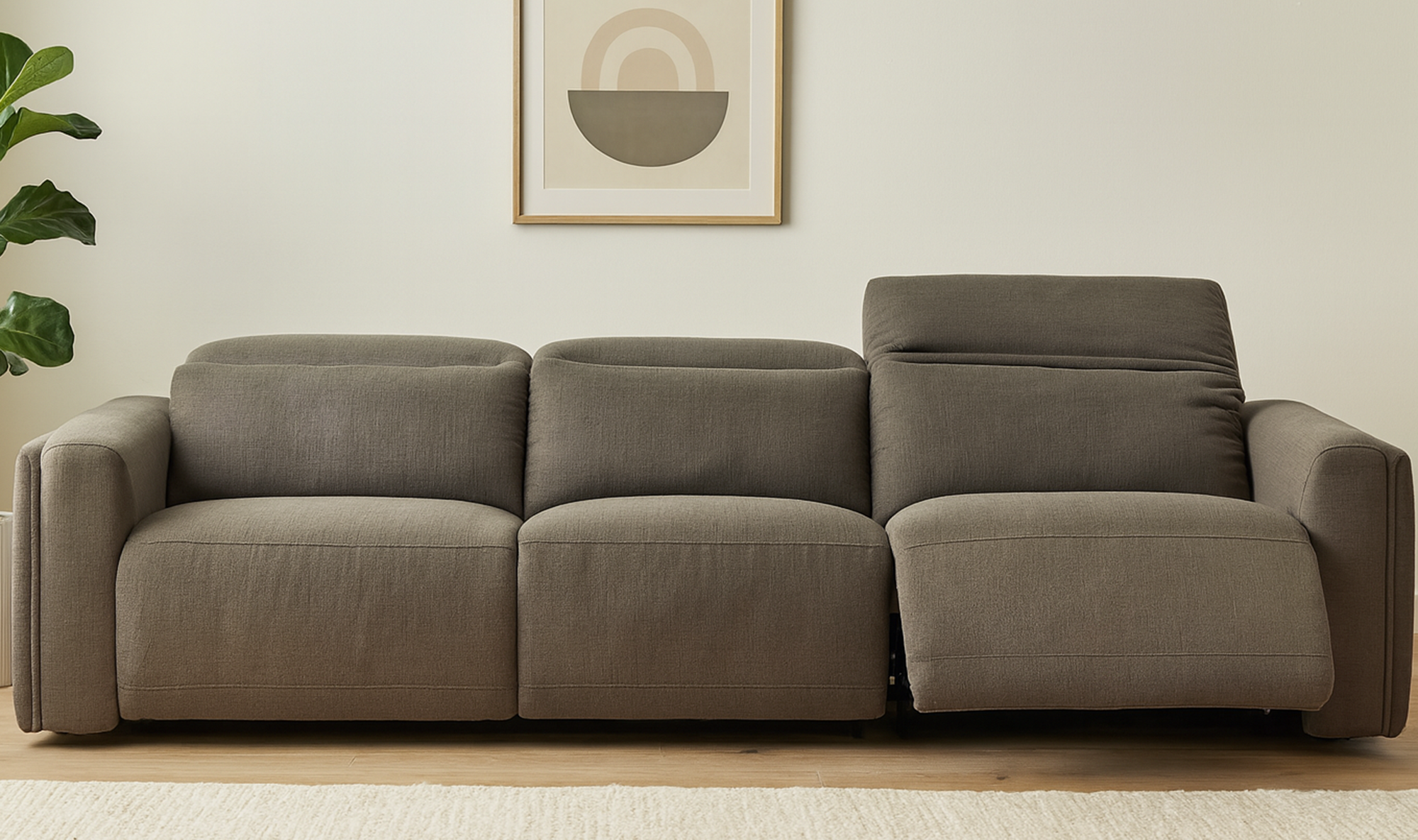 121.5" Soft Taupe Upholstered Power Recliner Sofa