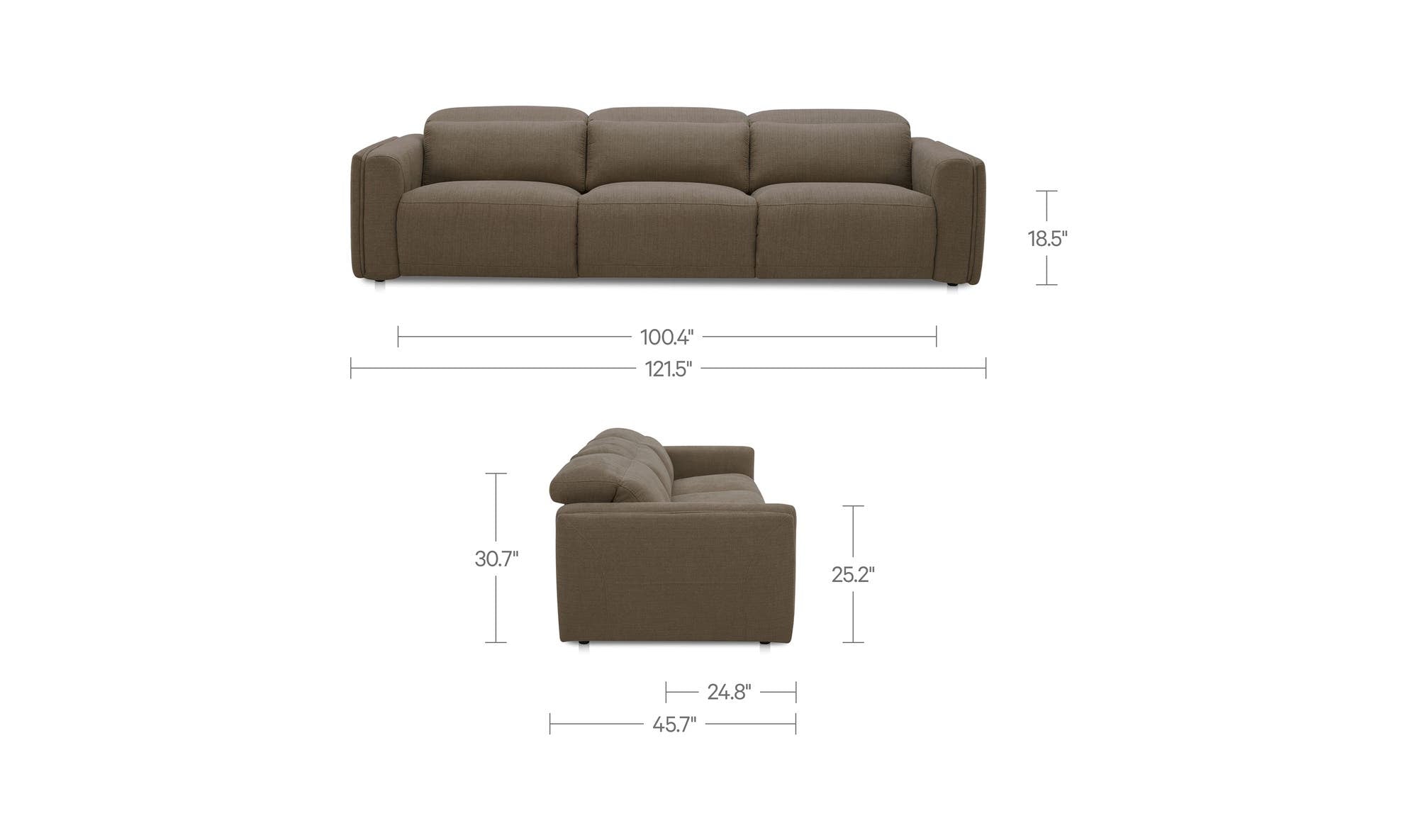 121.5" Soft Taupe Upholstered Power Recliner Sofa
