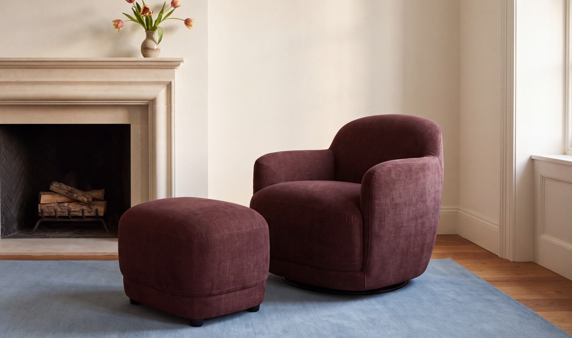 25.2" Berry Upholstered Ottoman