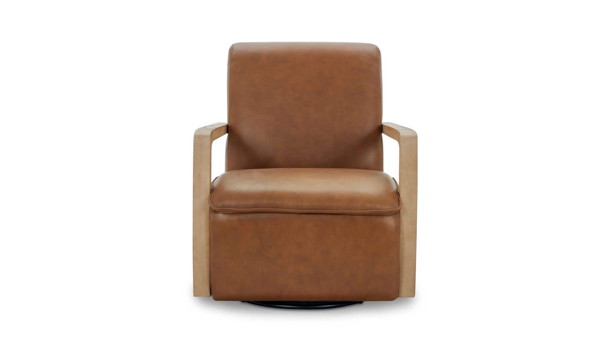 30.31" Tan Leather Swivel Accent Chair