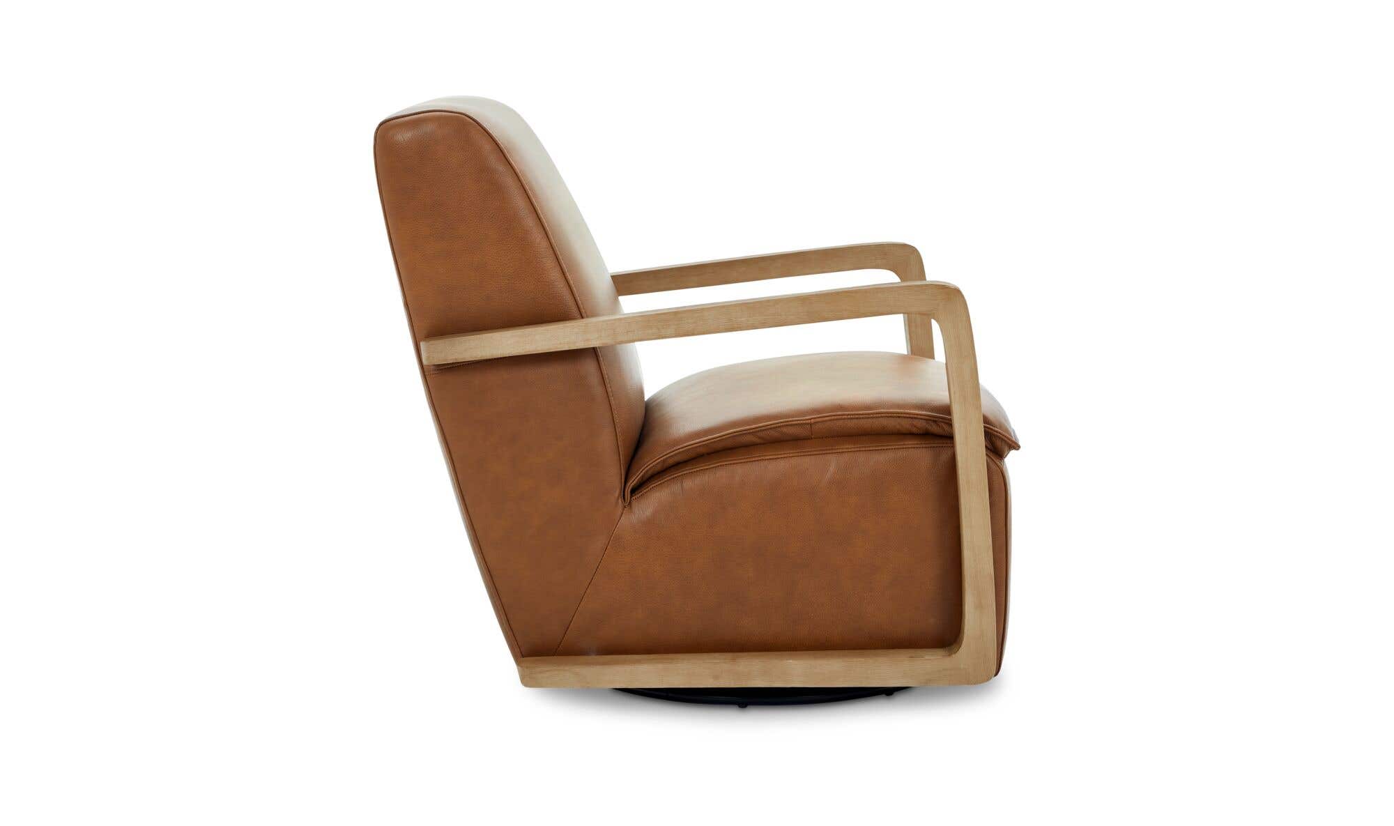 30.31" Tan Leather Swivel Accent Chair